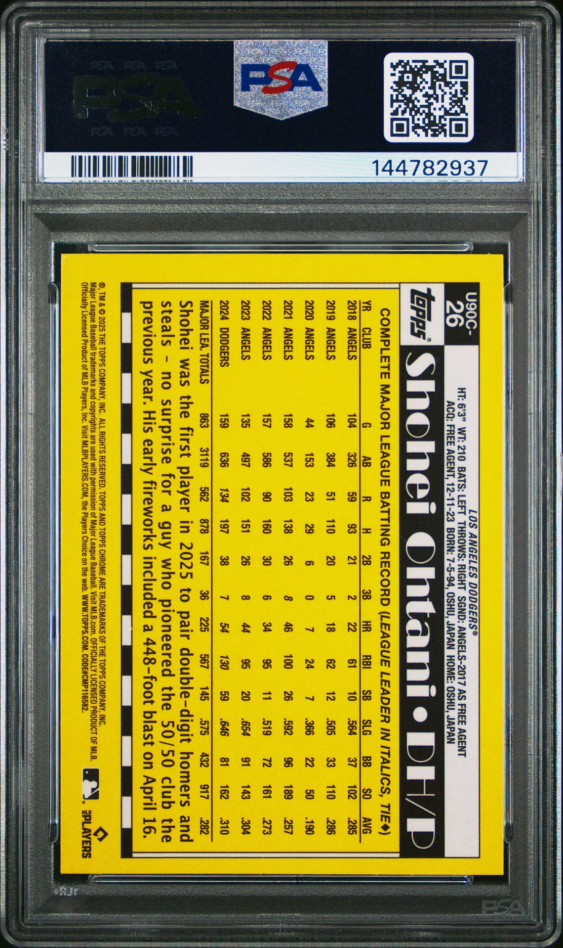 2025 Topps Update Silver Pack 1990 Chrome Promo Shohei Ohtani #26 (Update-Purple) Mint 9 back