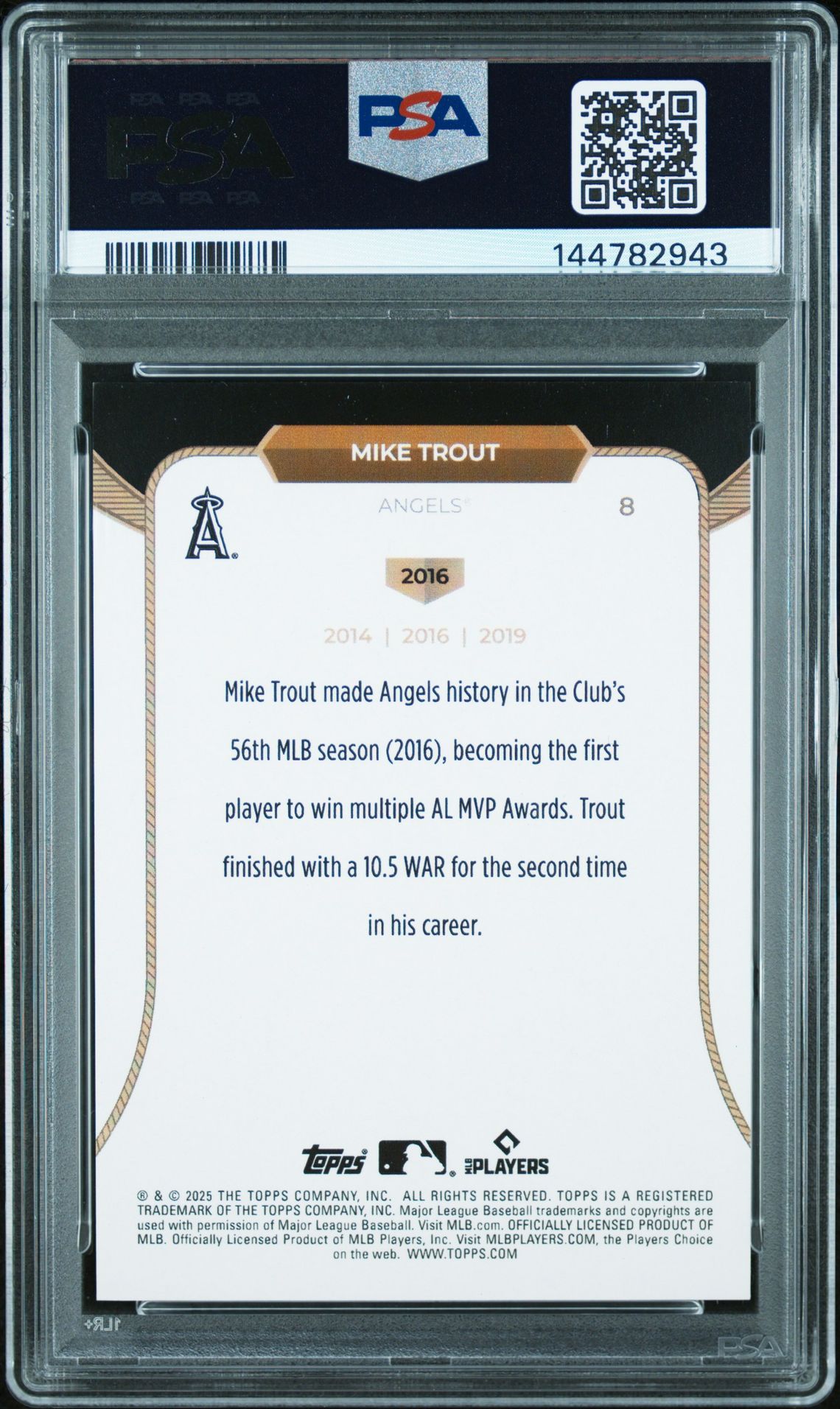 2025 Topps Welcome To The Club 3X Mvp Mike Trout #8 (Gold Foil) Mint 9 back