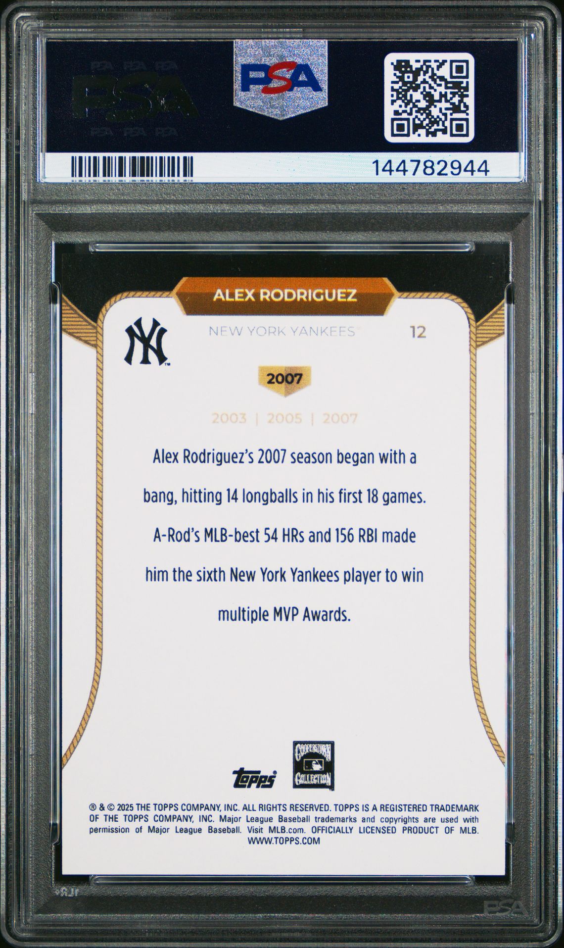 2025 Topps Welcome To The Club 3X Mvp Alex Rodriguez #12 (Gold Foil) Mint 9 back