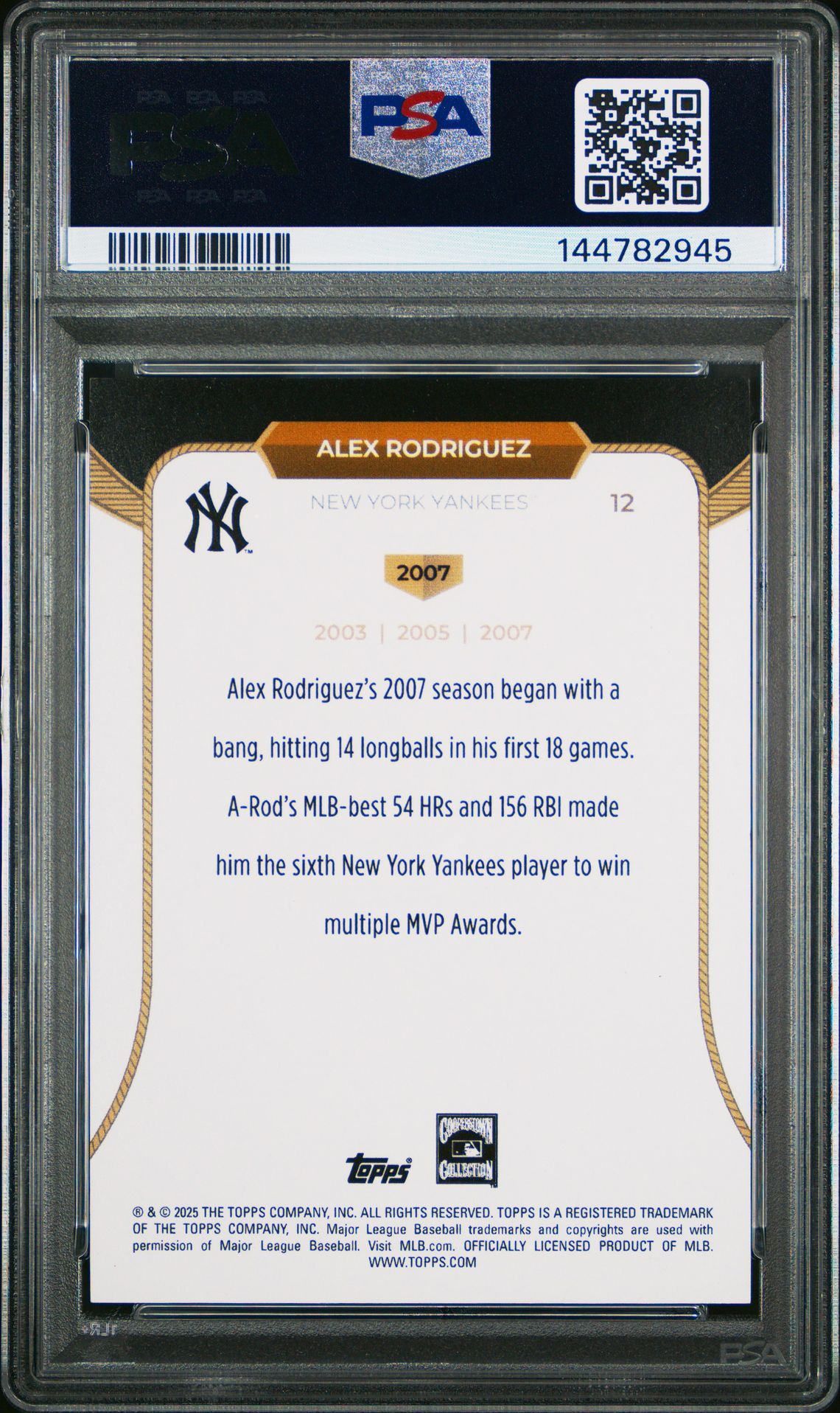 2025 Topps Welcome To The Club 3X Mvp Alex Rodriguez #12 (Gold Stardust Foil) Mint 9 back