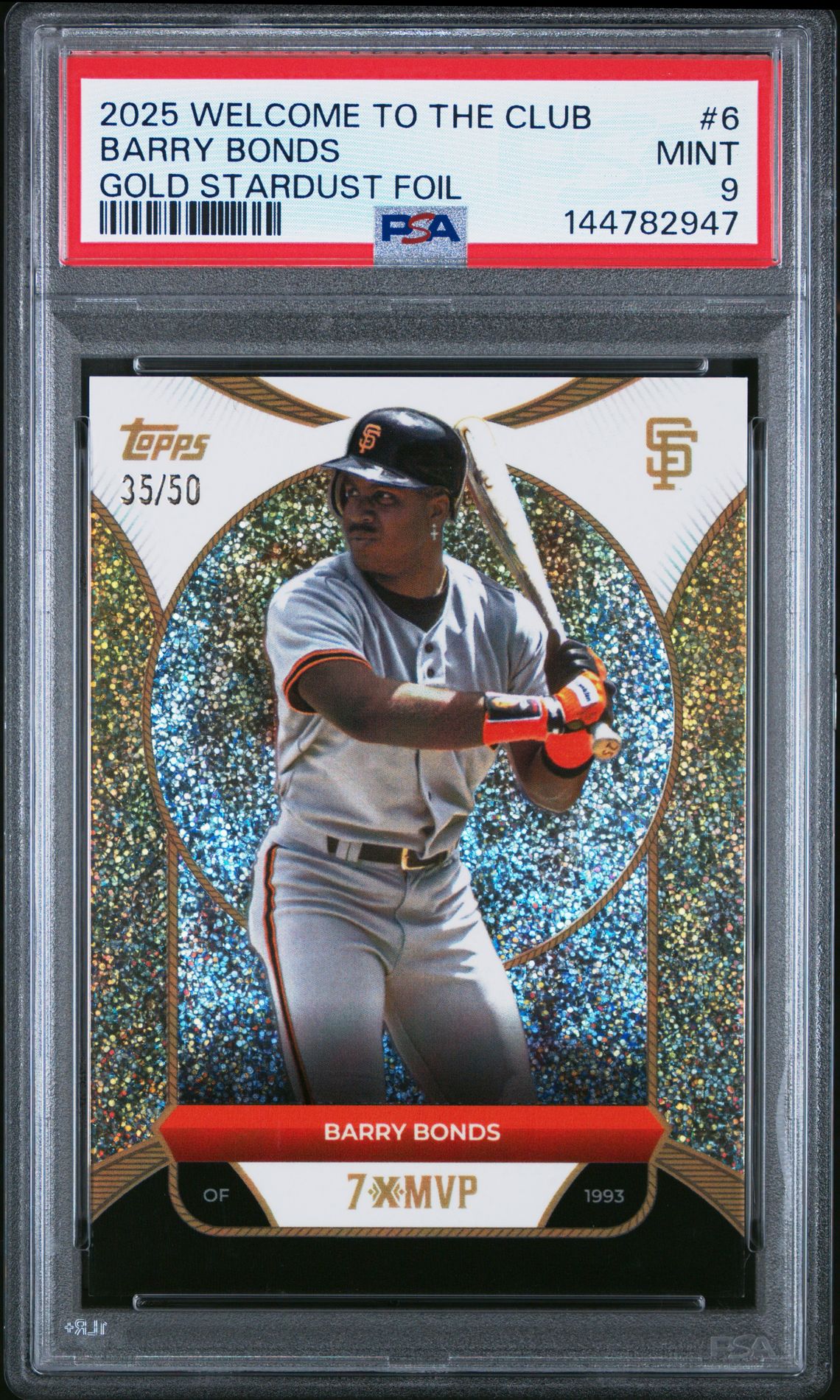 2025 Topps Welcome To The Club 3X Mvp Barry Bonds #6 (Gold Stardust Foil) Mint 9 front