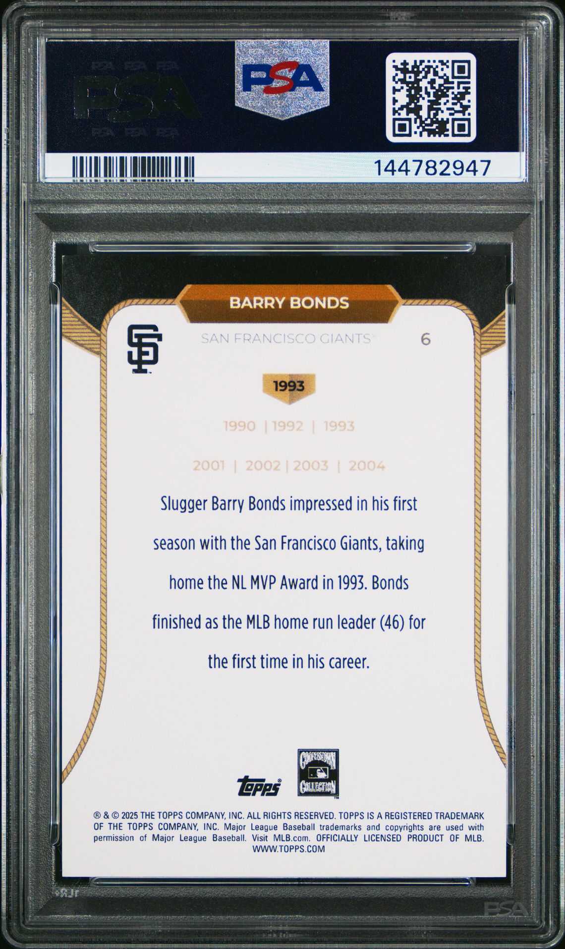 2025 Topps Welcome To The Club 3X Mvp Barry Bonds #6 (Gold Stardust Foil) Mint 9 back