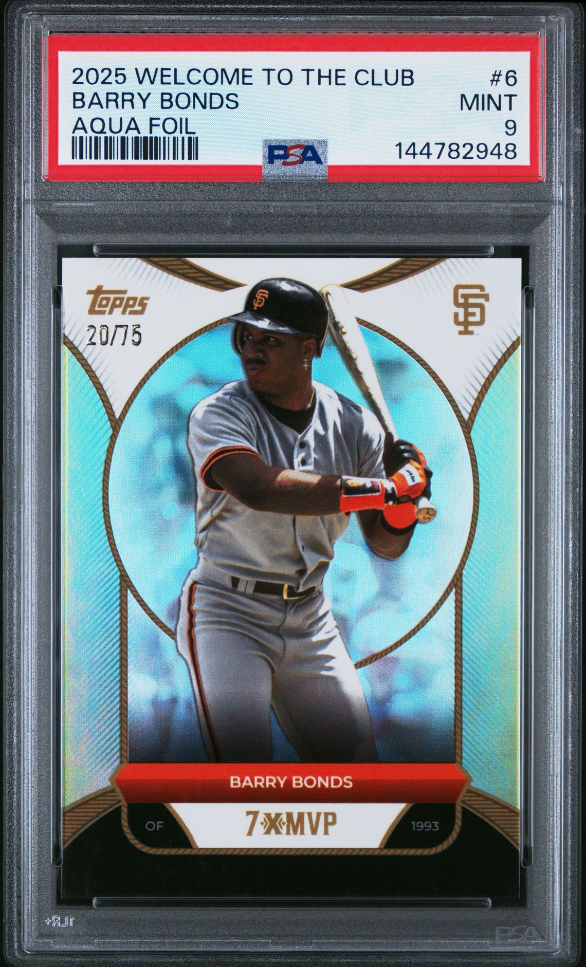 2025 Topps Welcome To The Club 3X Mvp Barry Bonds #6 (Aqua Foil) Mint 9 front