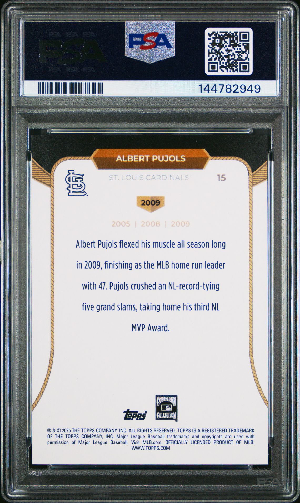 2025 Topps Welcome To The Club 3X Mvp Albert Pujols #15 (Gold Stardust Foil) Mint 9 back