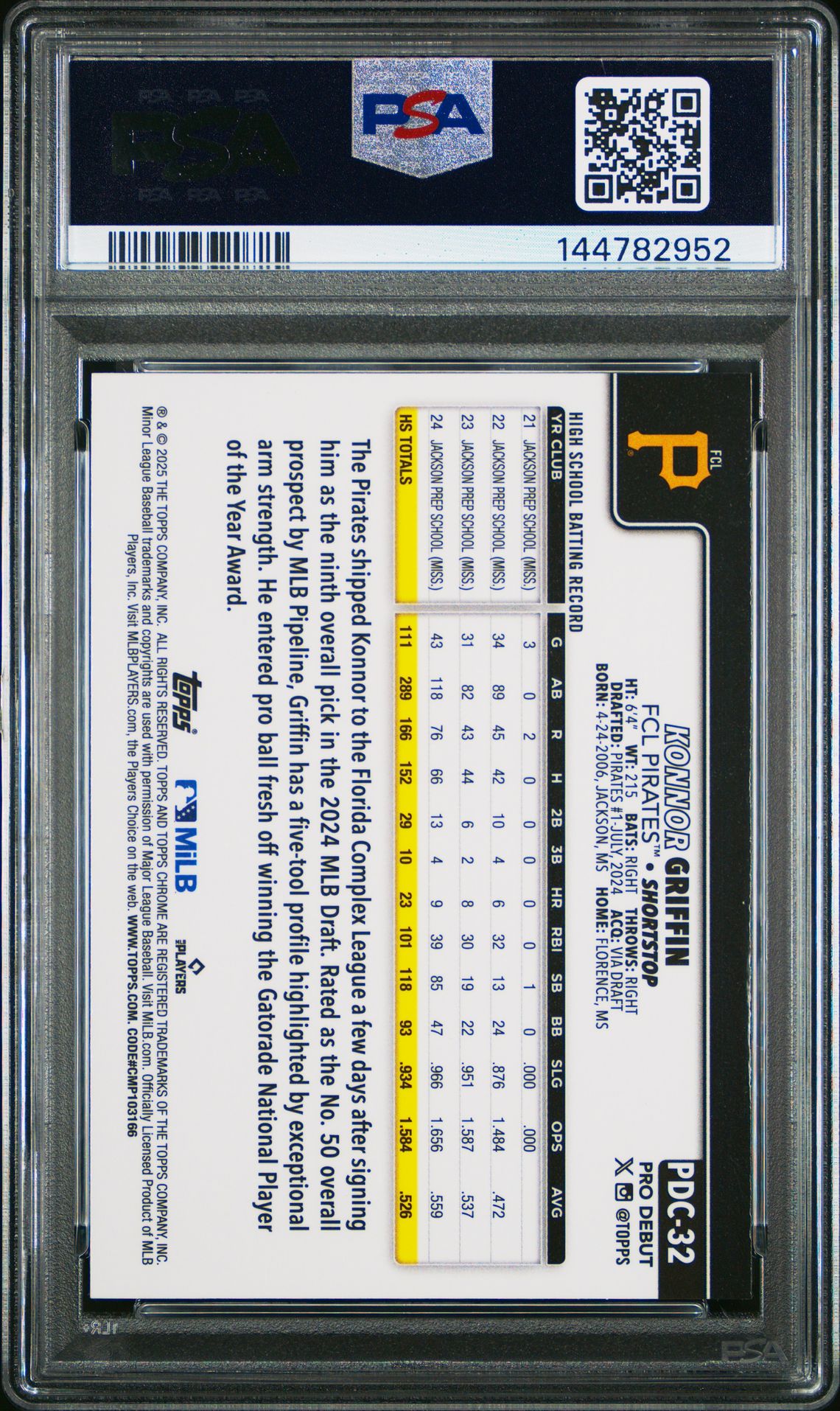 2025 Topps Pro Debut Konnor Griffin #32 (Chrome-Purple Refractor) Ex-Mt 6 back