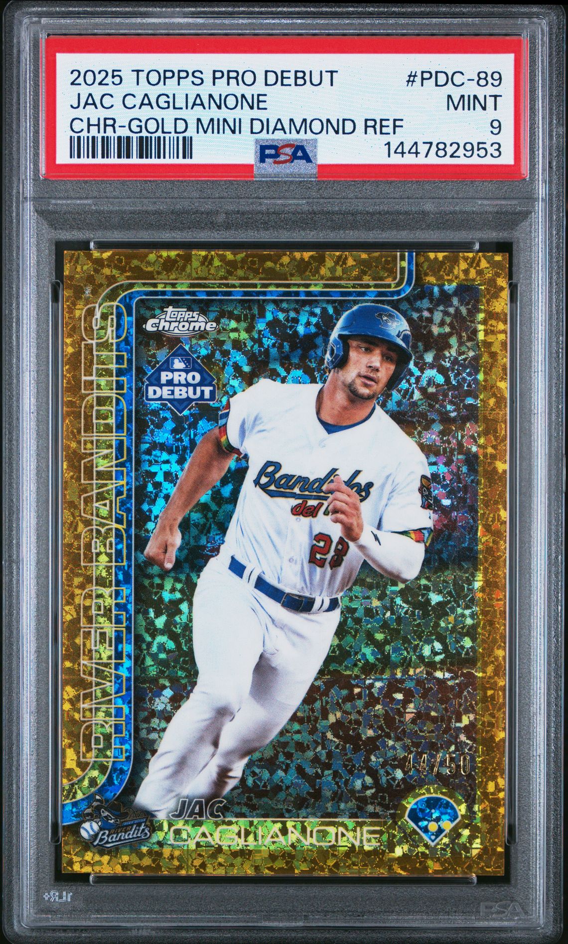 2025 Topps Pro Debut Jac Caglianone #89 (Chr-Gold Mini Diamond Ref) Mint 9 front