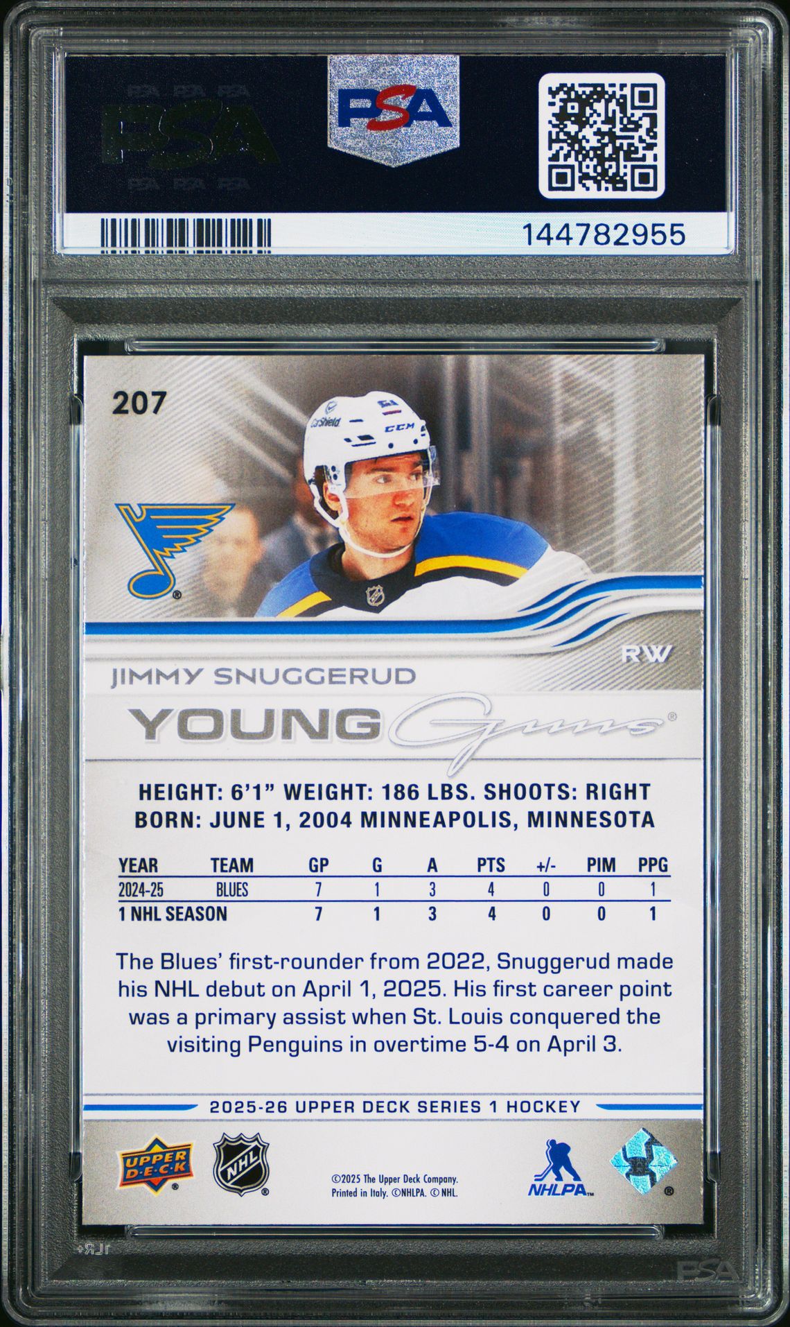 2025 Upper Deck Jimmy Snuggerud #207 Mint 9 back
