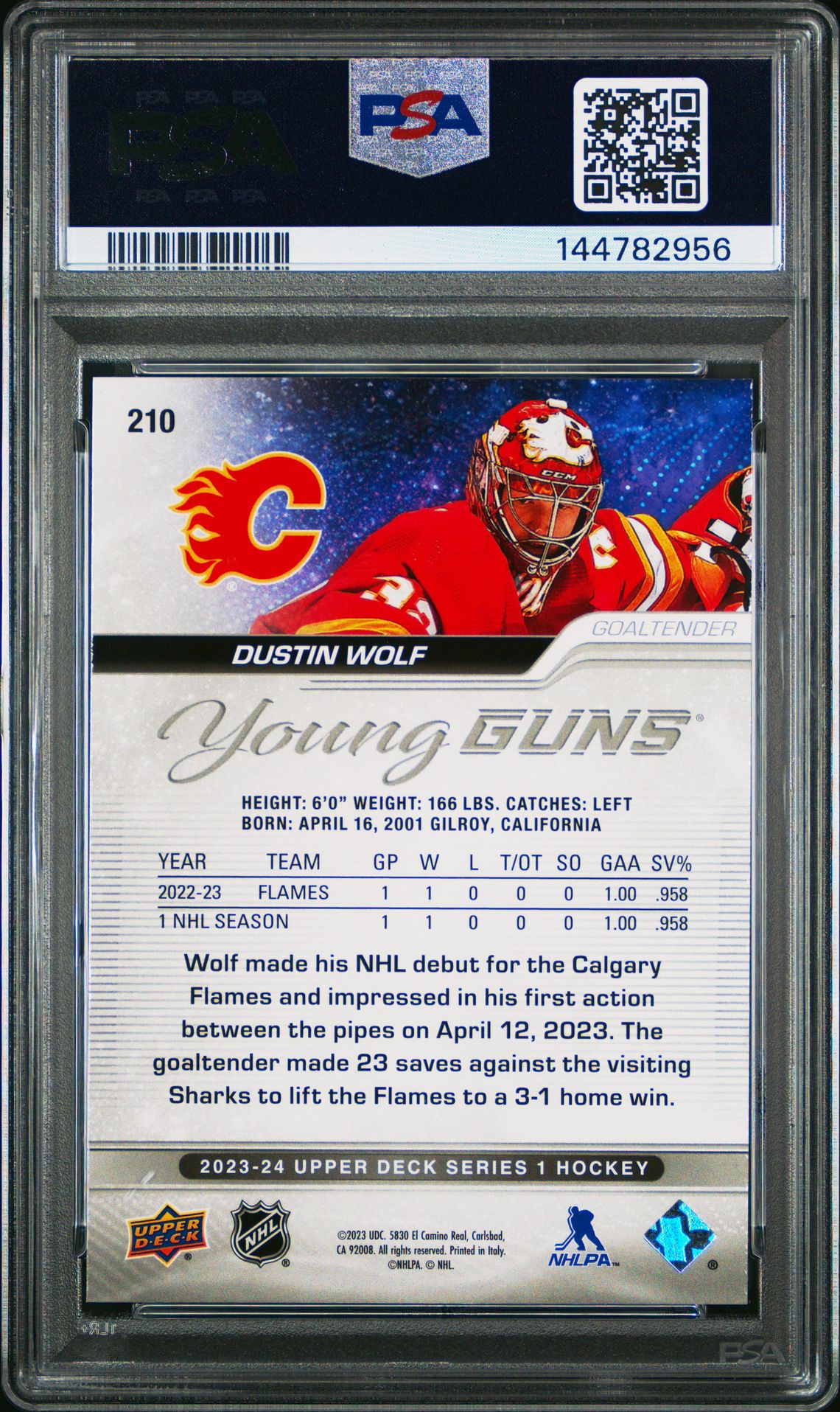 2023 Upper Deck Dustin Wolf #210 Mint 9 back
