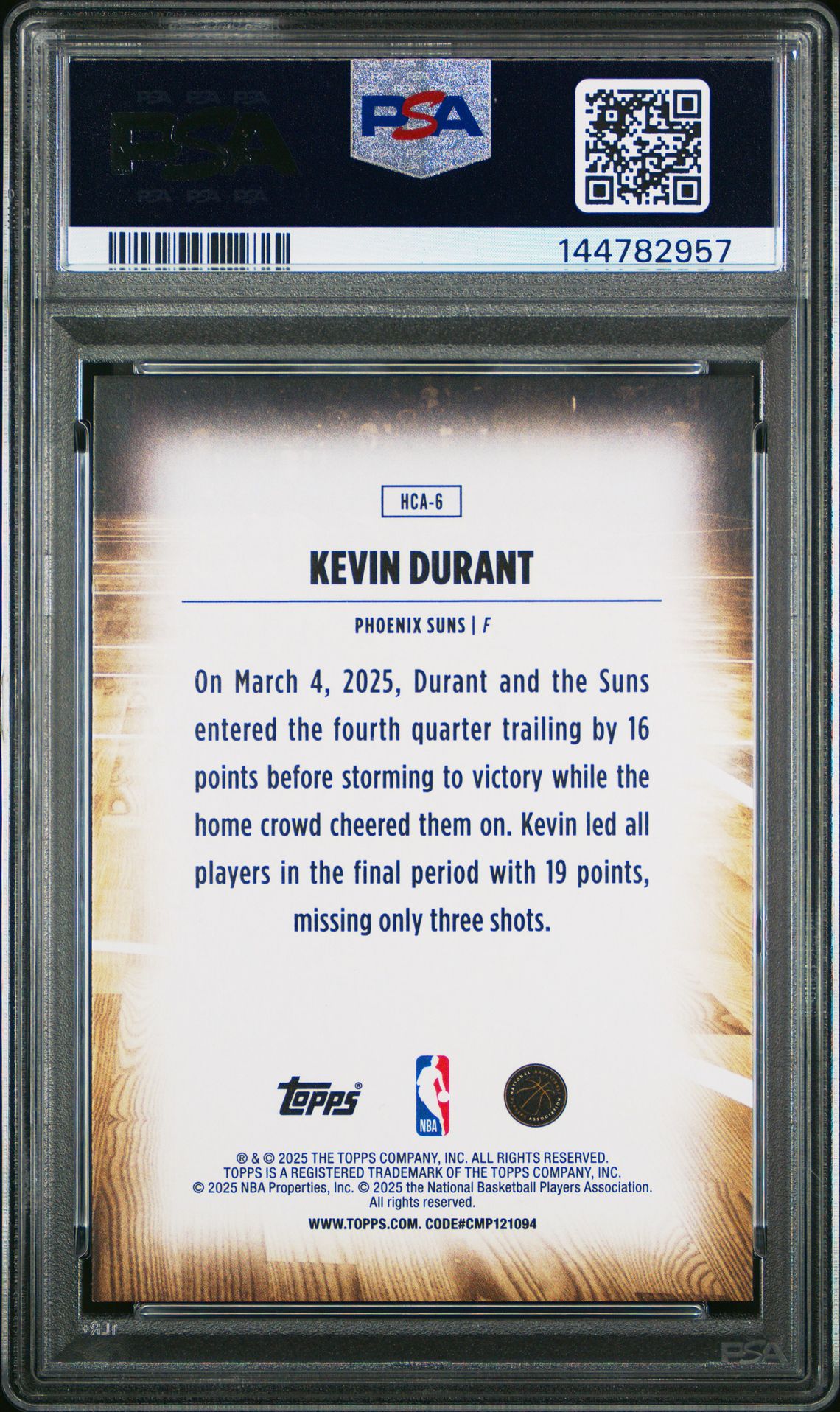 2025 Topps Home Court Kevin Durant #Hca-6 Gem Mt 10 back