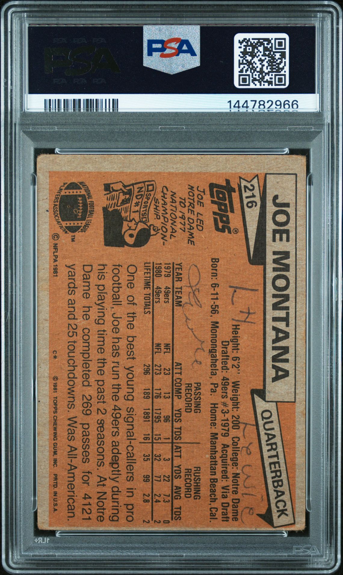 1981 Topps Joe Montana #216 Good 2 back