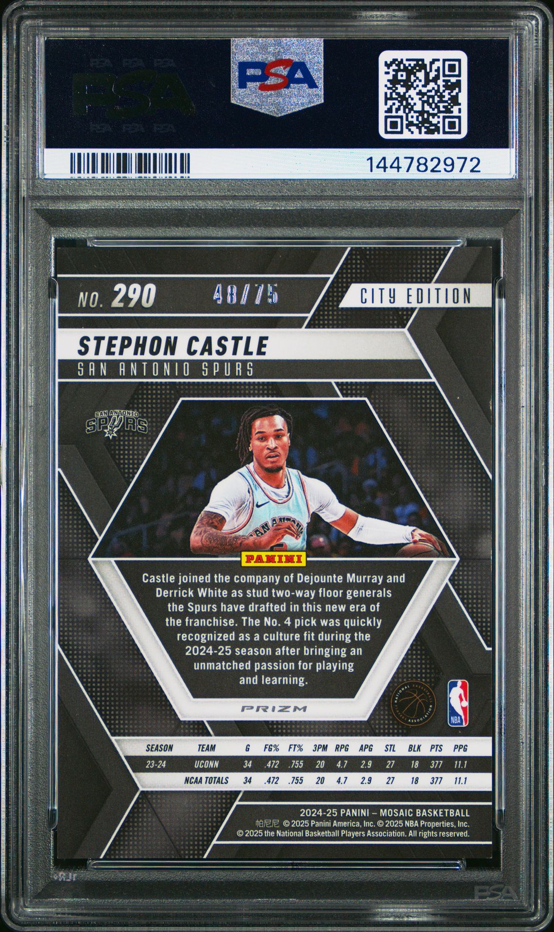 2024 Panini Mosaic Stephon Castle #290 (Bronze) Mint 9 back