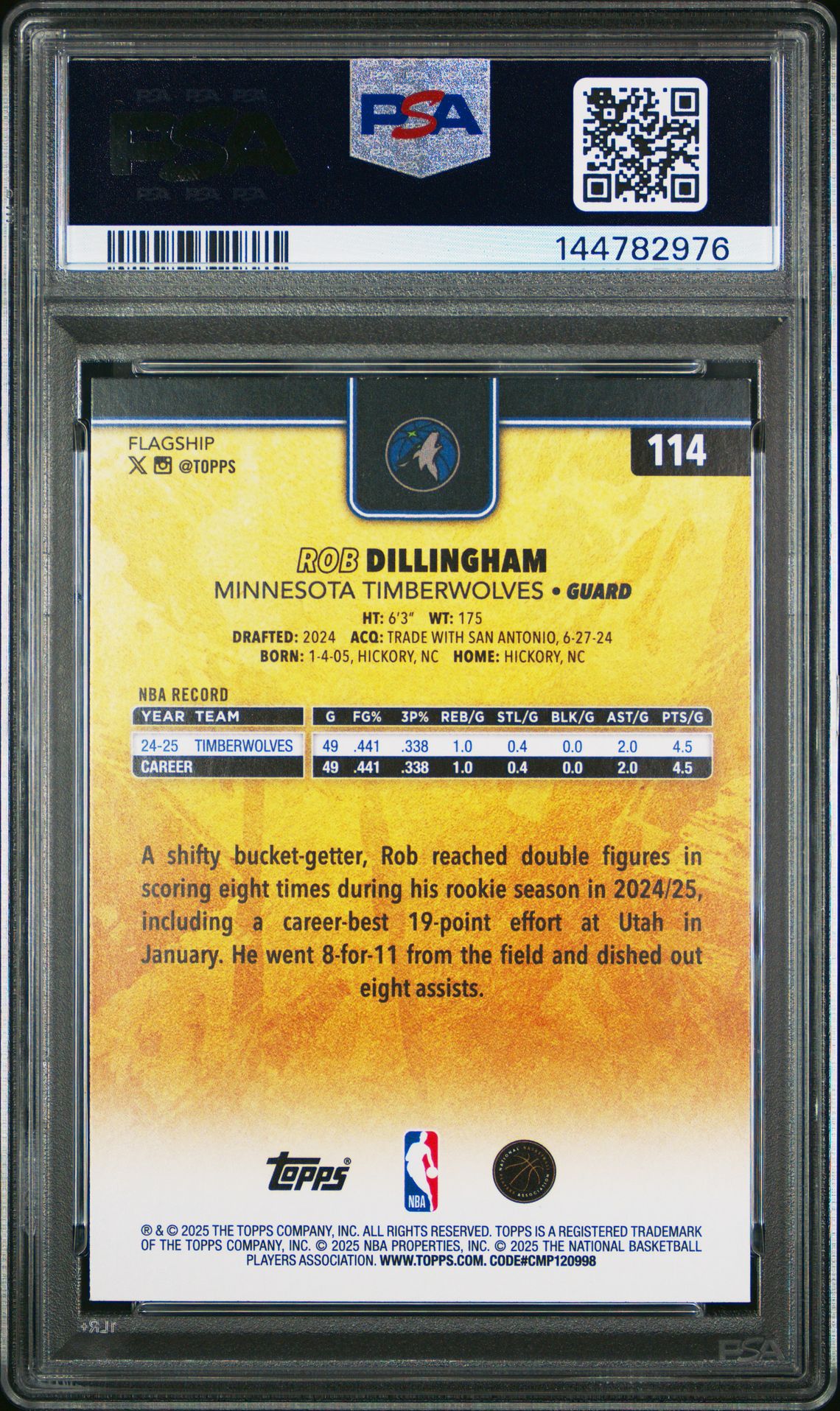 2025 Topps Rob Dillingham #114 (Golden Mirror) Mint 9 back