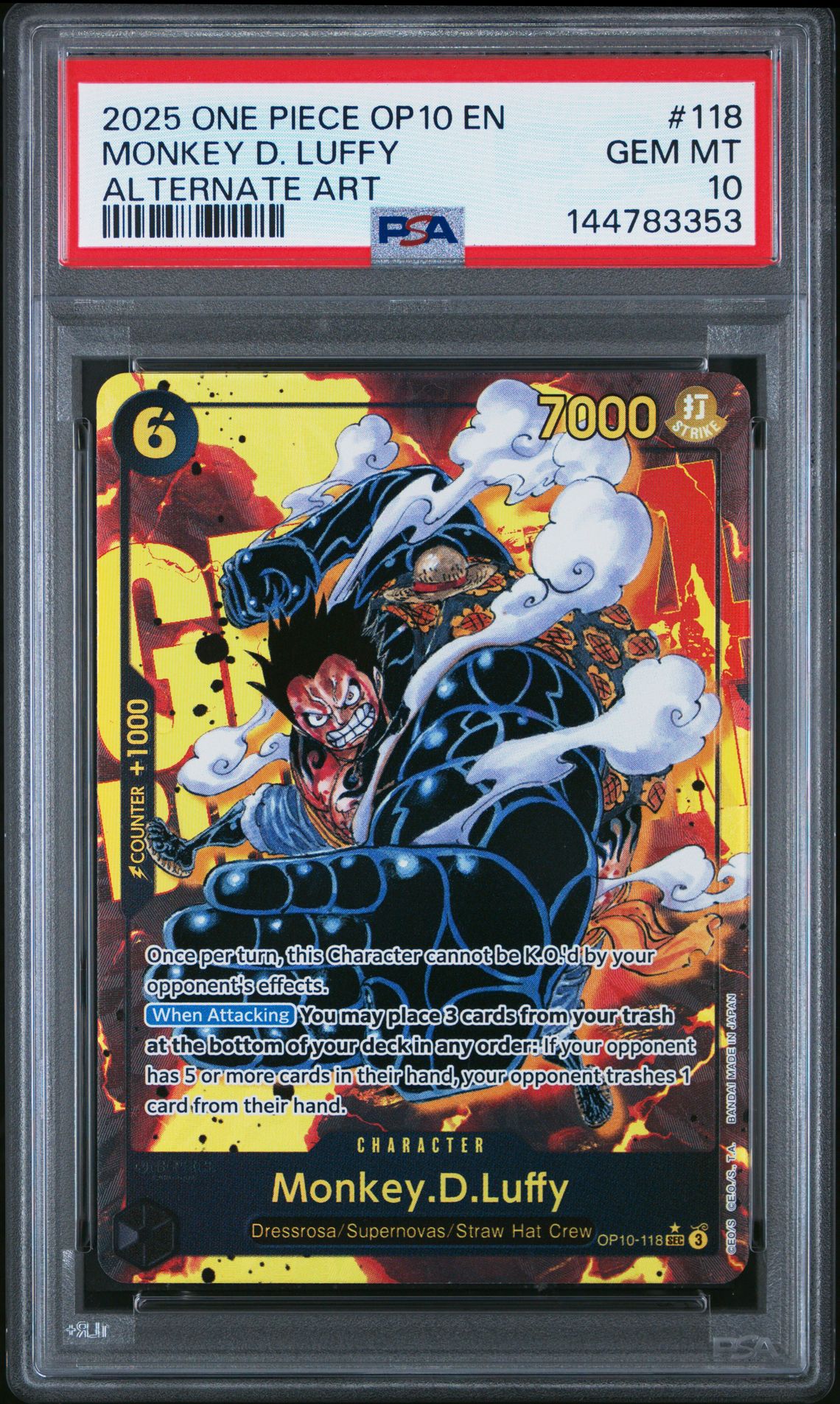 2025 One Piece Op10-Royal Blood Monkey D. Luffy #118 (Alternate Art) Gem Mt 10 front