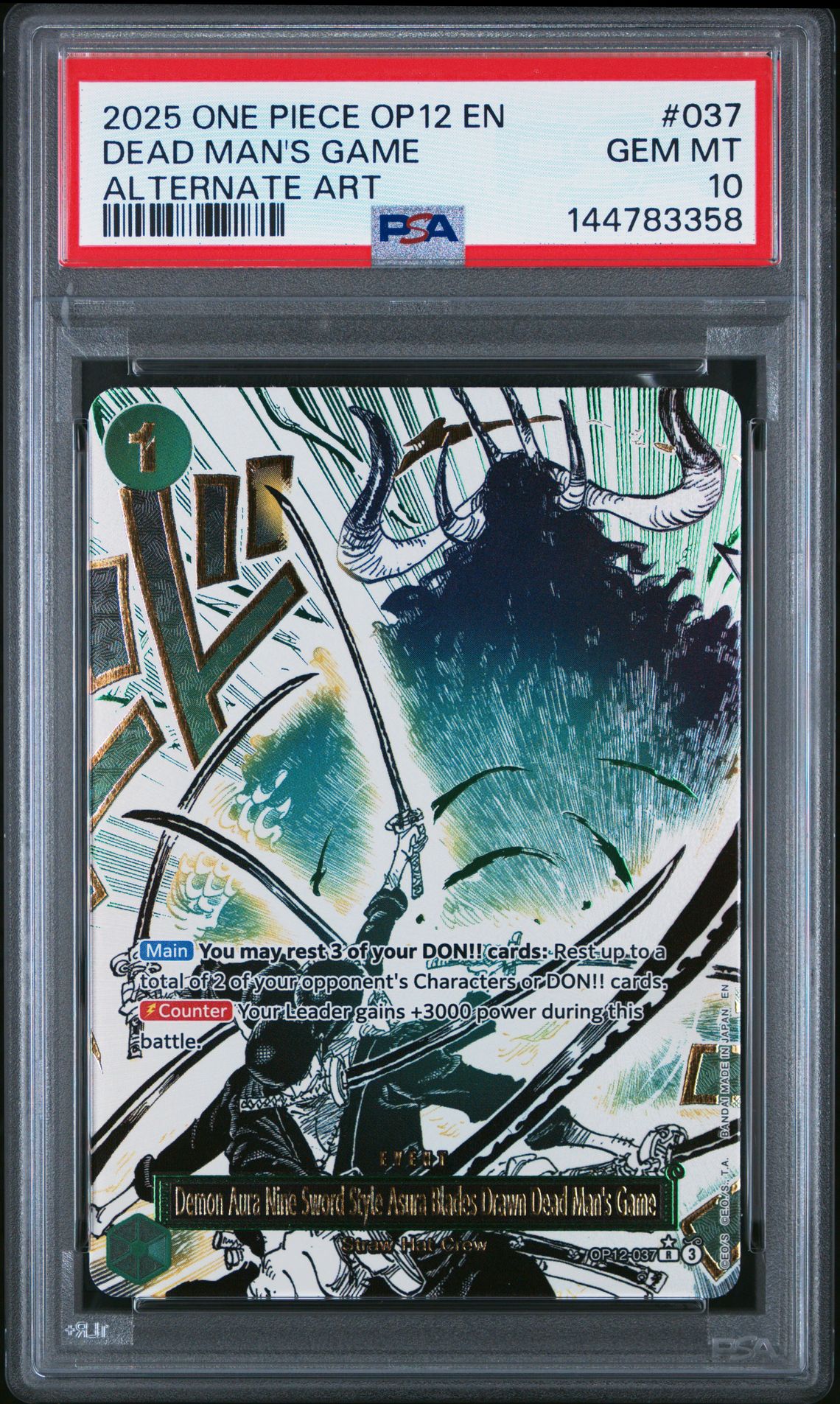2025 One Piece Op12-Legacy Of The Master Dead Man's Game #037 (Alternate Art) Gem Mt 10 front