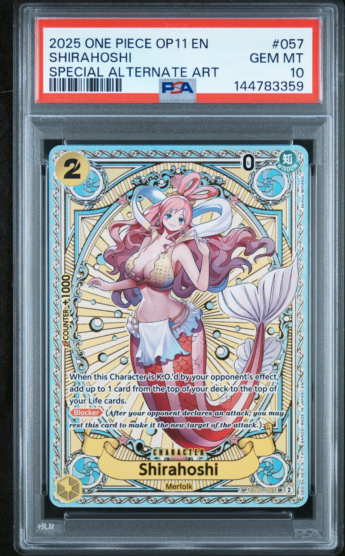 2025 One Piece Op11-A Fist Of Divine Speed Shirahoshi #057 (Special Alternate Art) Gem Mt 10 front view - PSA graded GEM MT 10