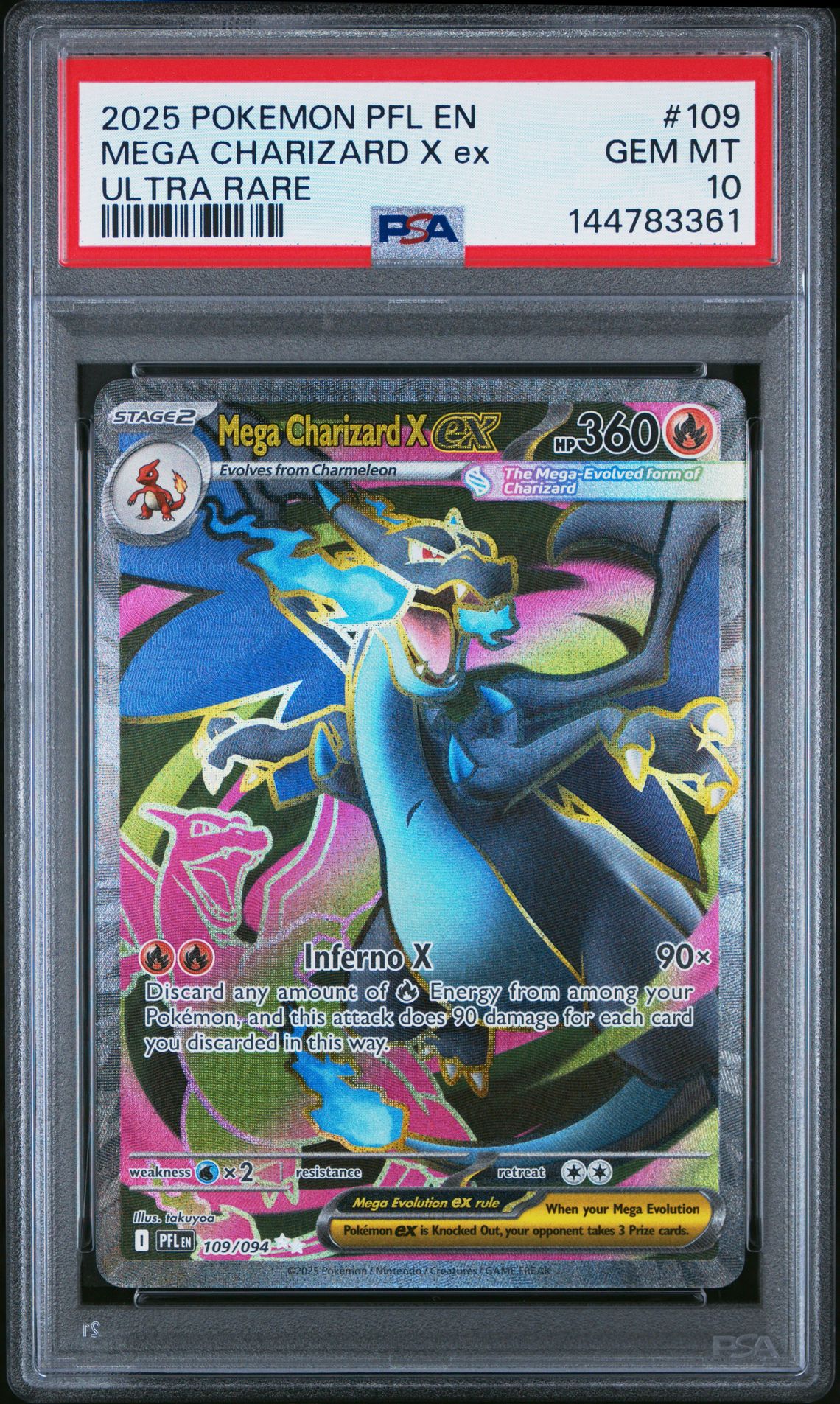 2025 Pokemon Pfl En-Phantasmal Flames Mega Charizard X Ex #109 (Ultra Rare) Gem Mt 10 front