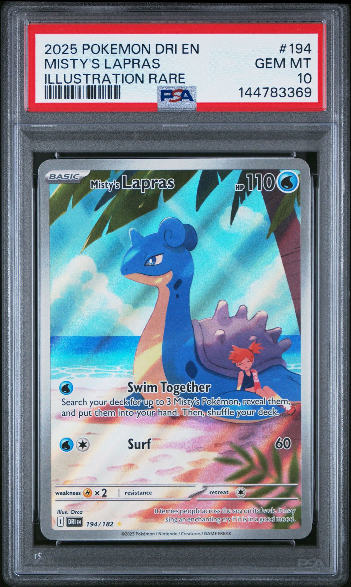 2025 Pokemon Dri En-Destined Rivals Misty's Lapras #194 (Illustration Rare) Gem Mt 10 front