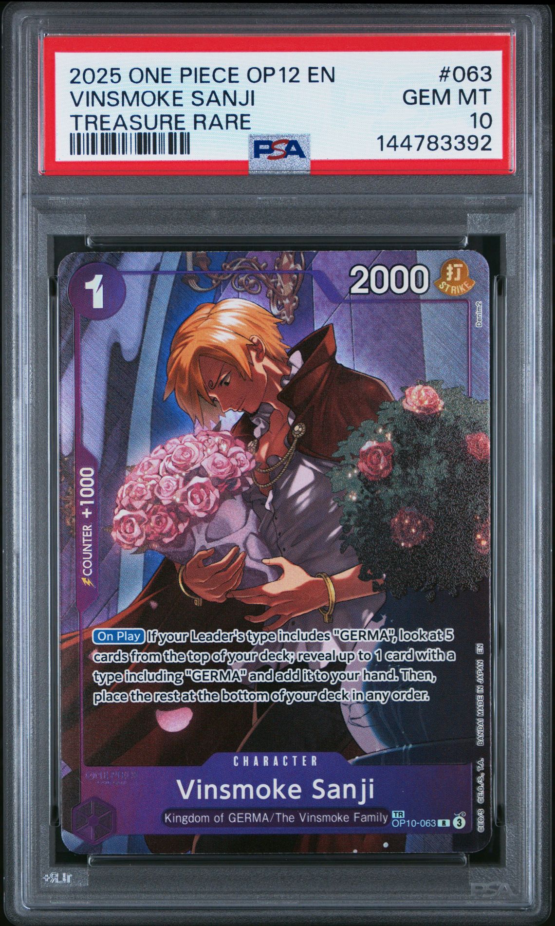 2025 One Piece Op12-Legacy Of The Master Vinsmoke Sanji #063 (Treasure Rare) Gem Mt 10 front