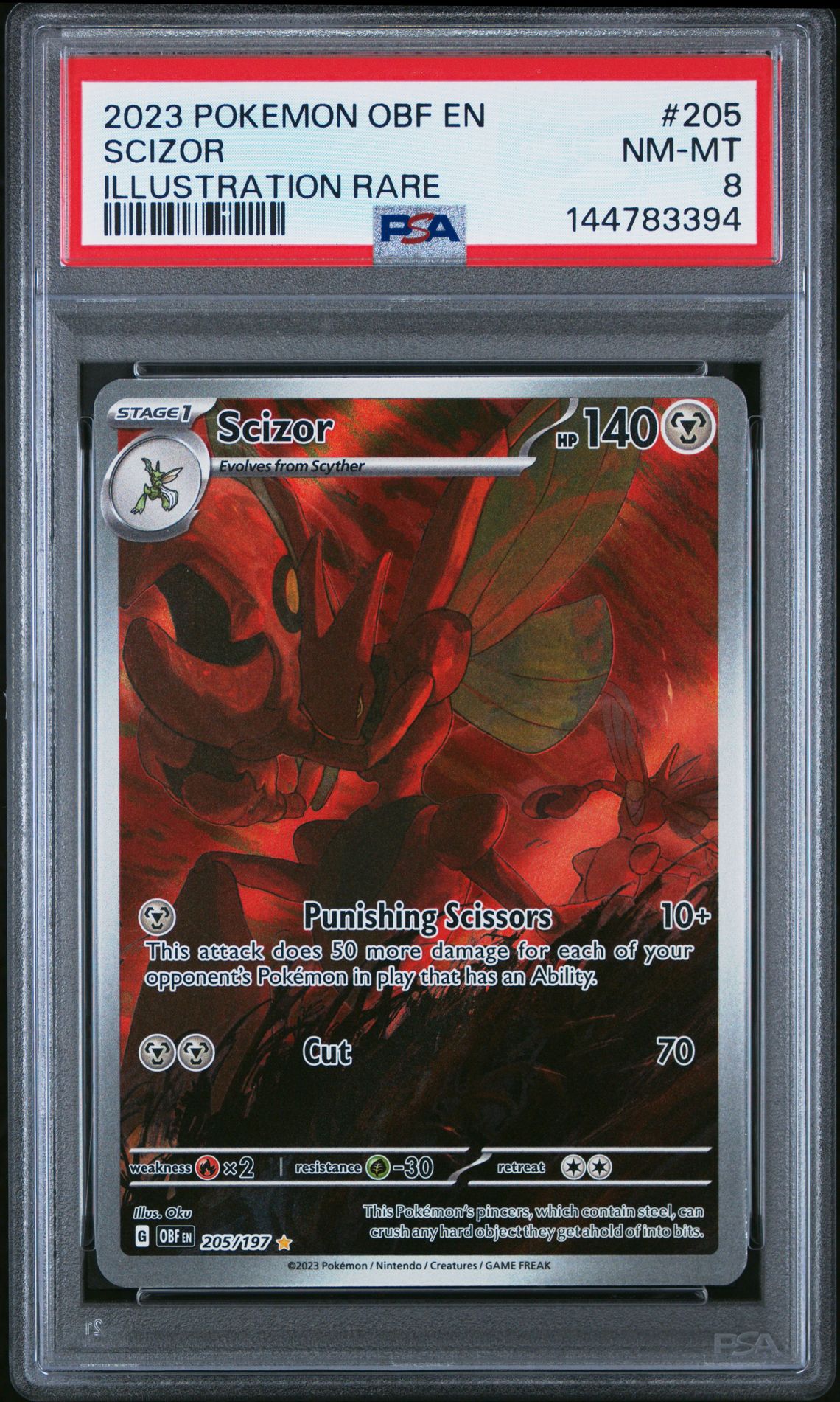 2023 Pokemon Obf En-Obsidian Flames Scizor #205 (Illustration Rare) Nm-Mt 8 front