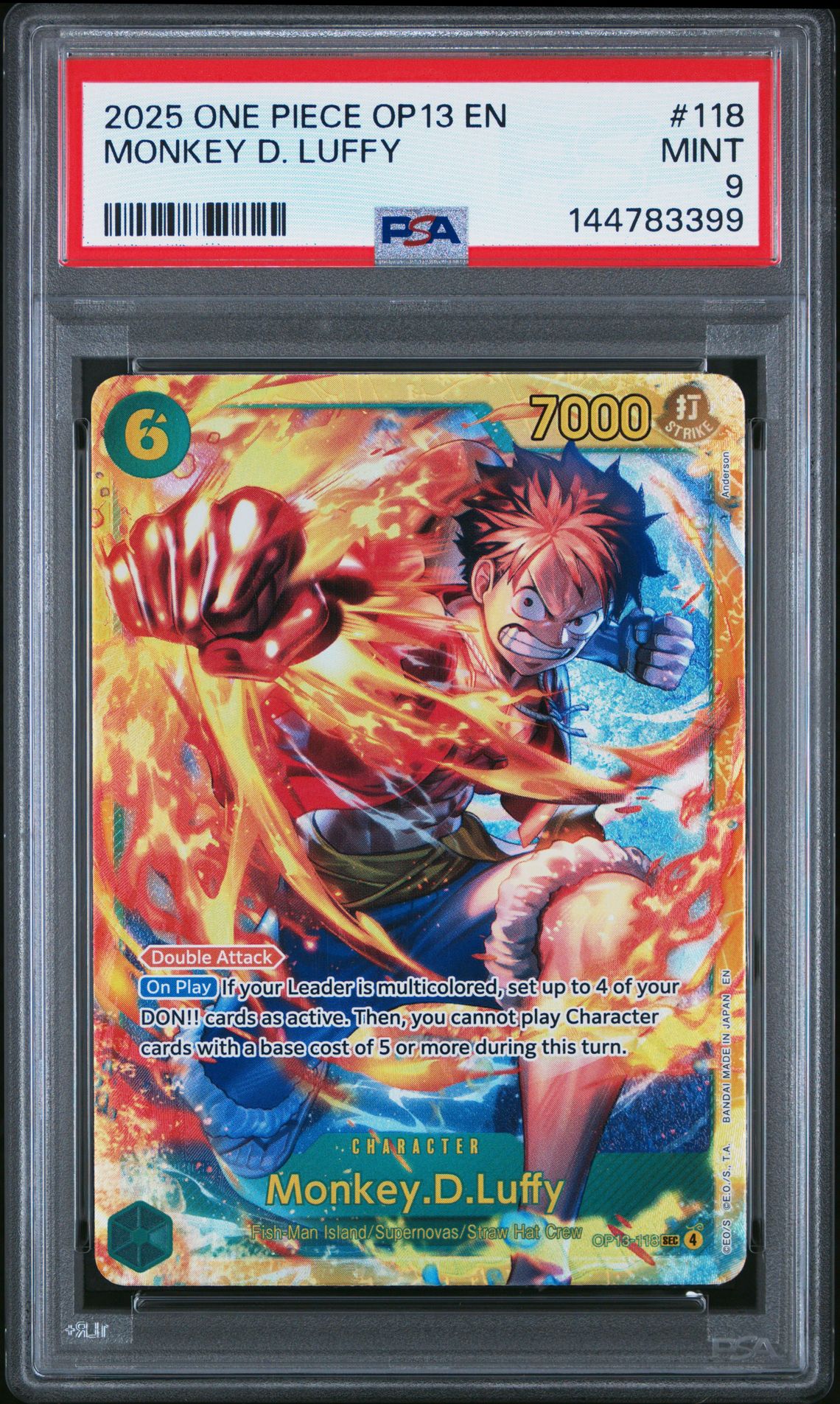 2025 One Piece Op13-Carrying On His Will Monkey D. Luffy #118 Mint 9 front