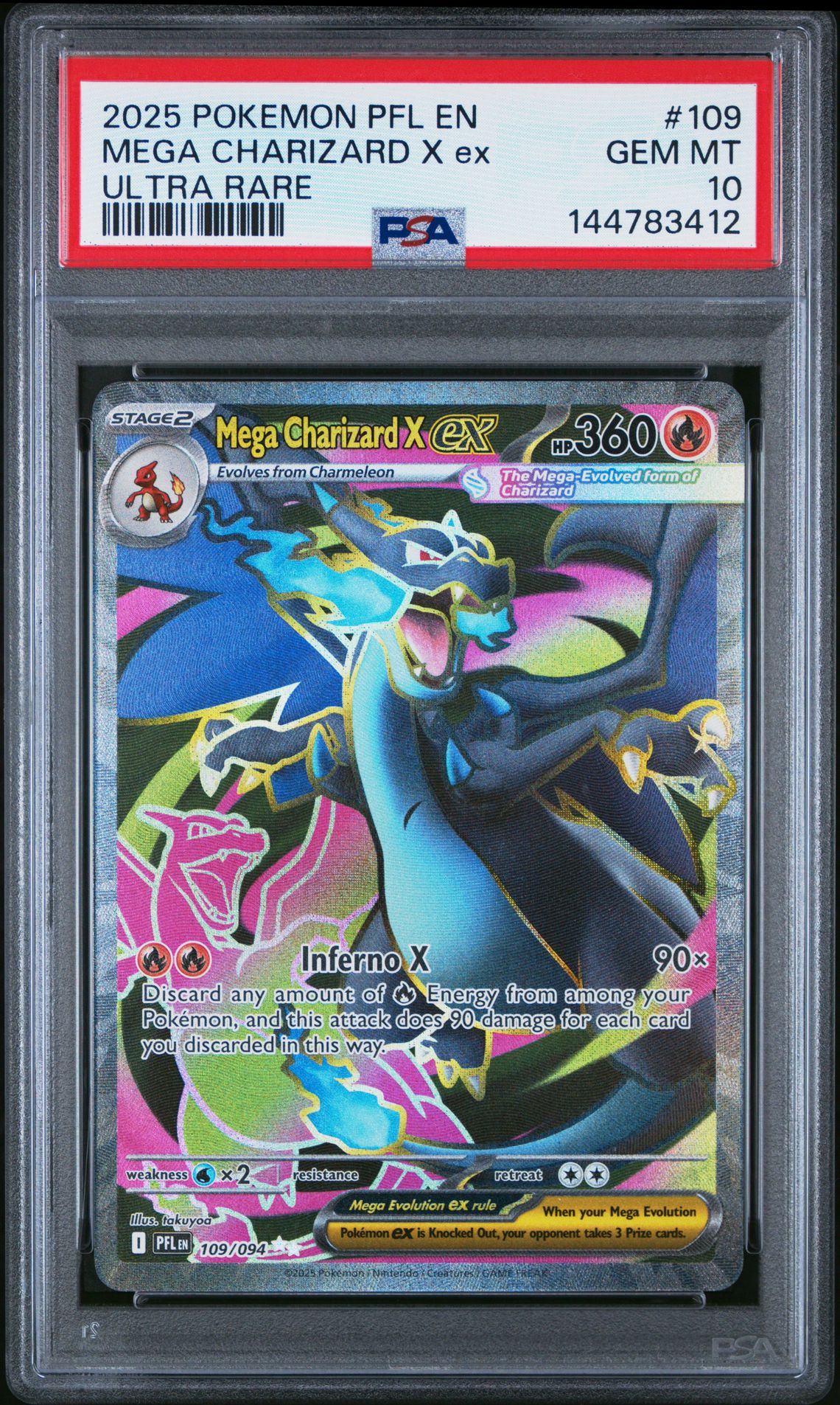 2025 Pokemon Pfl En-Phantasmal Flames Mega Charizard X Ex #109 (Ultra Rare) Gem Mt 10 front