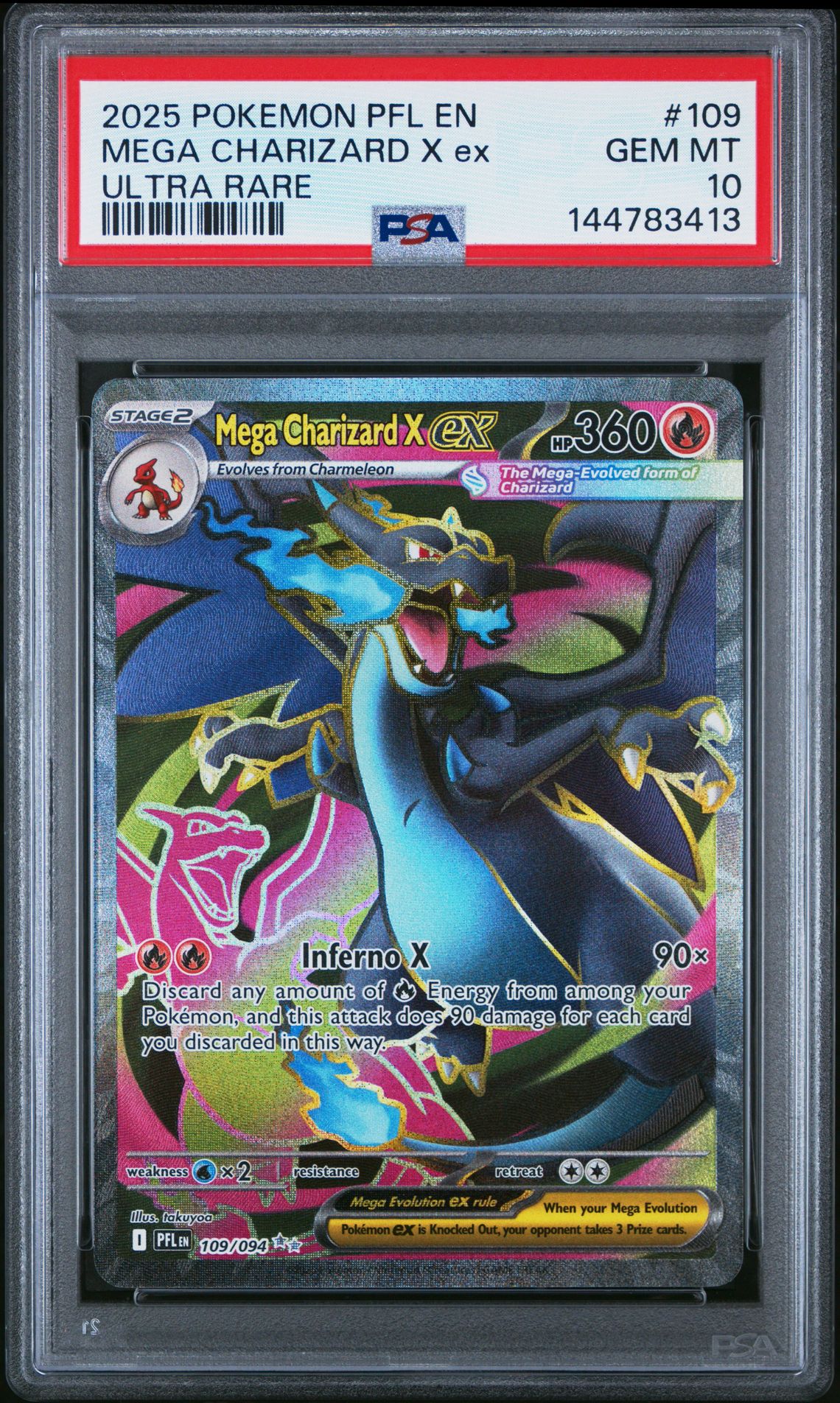 2025 Pokemon Pfl En-Phantasmal Flames Mega Charizard X Ex #109 (Ultra Rare) Gem Mt 10 front