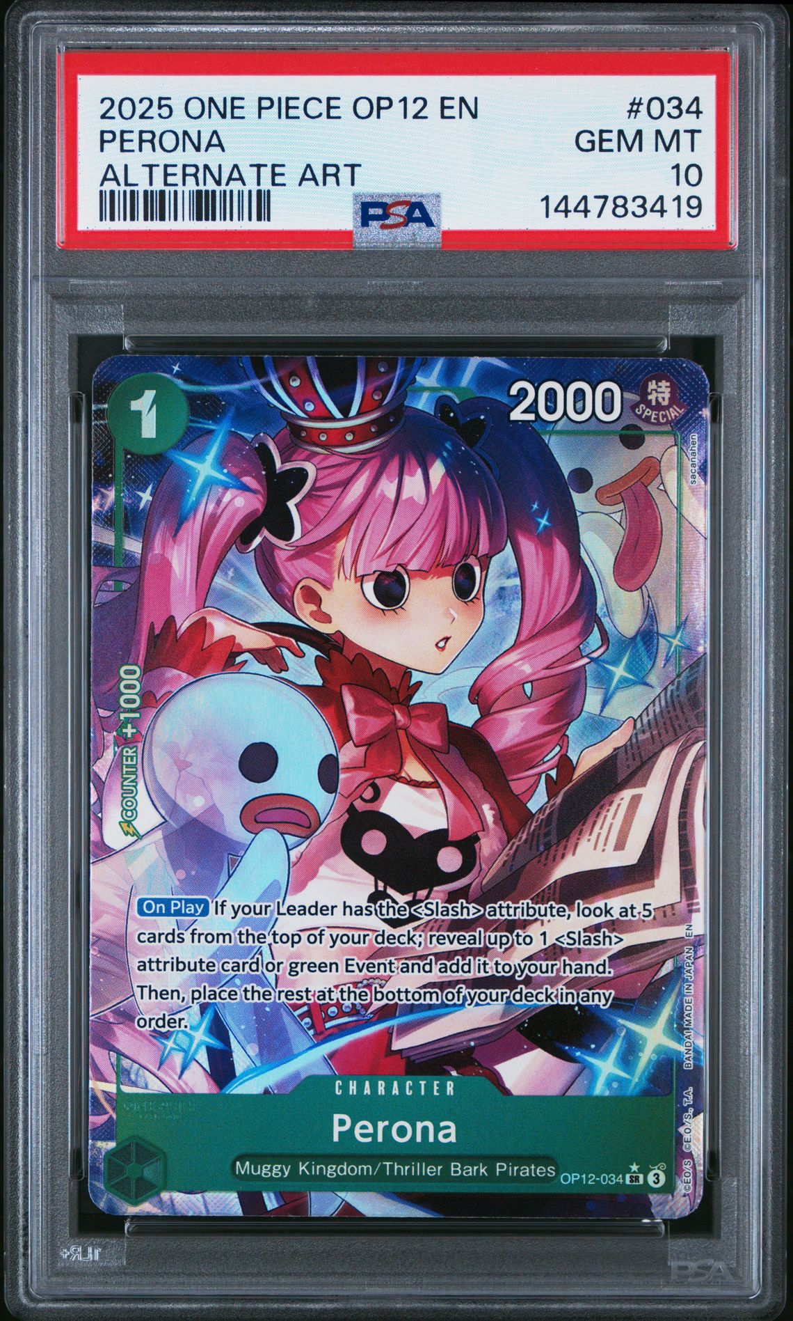 2025 One Piece Op12-Legacy Of The Master Perona #034 (Alternate Art) Gem Mt 10 front