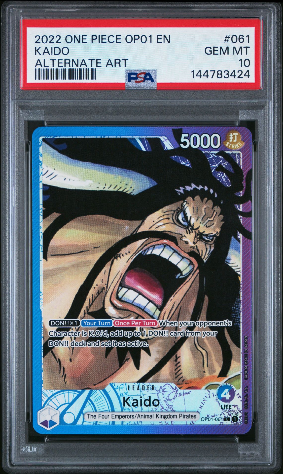 2022 One Piece Op01-Romance Dawn Kaido #061 (Alternate Art) Gem Mt 10 front