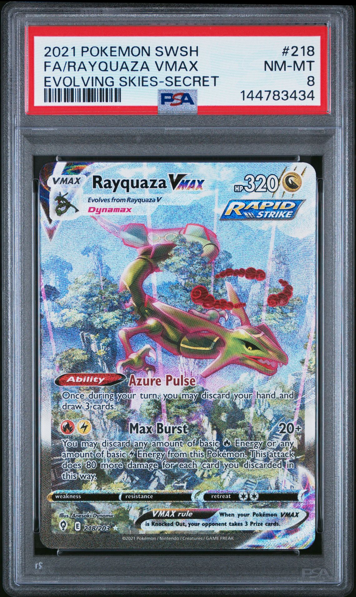 2021 Pokemon Sword & Shield Evolving Skies Fa/Rayquaza Vmax #218 (Evolving Skies-Secret) Nm-Mt 8 front