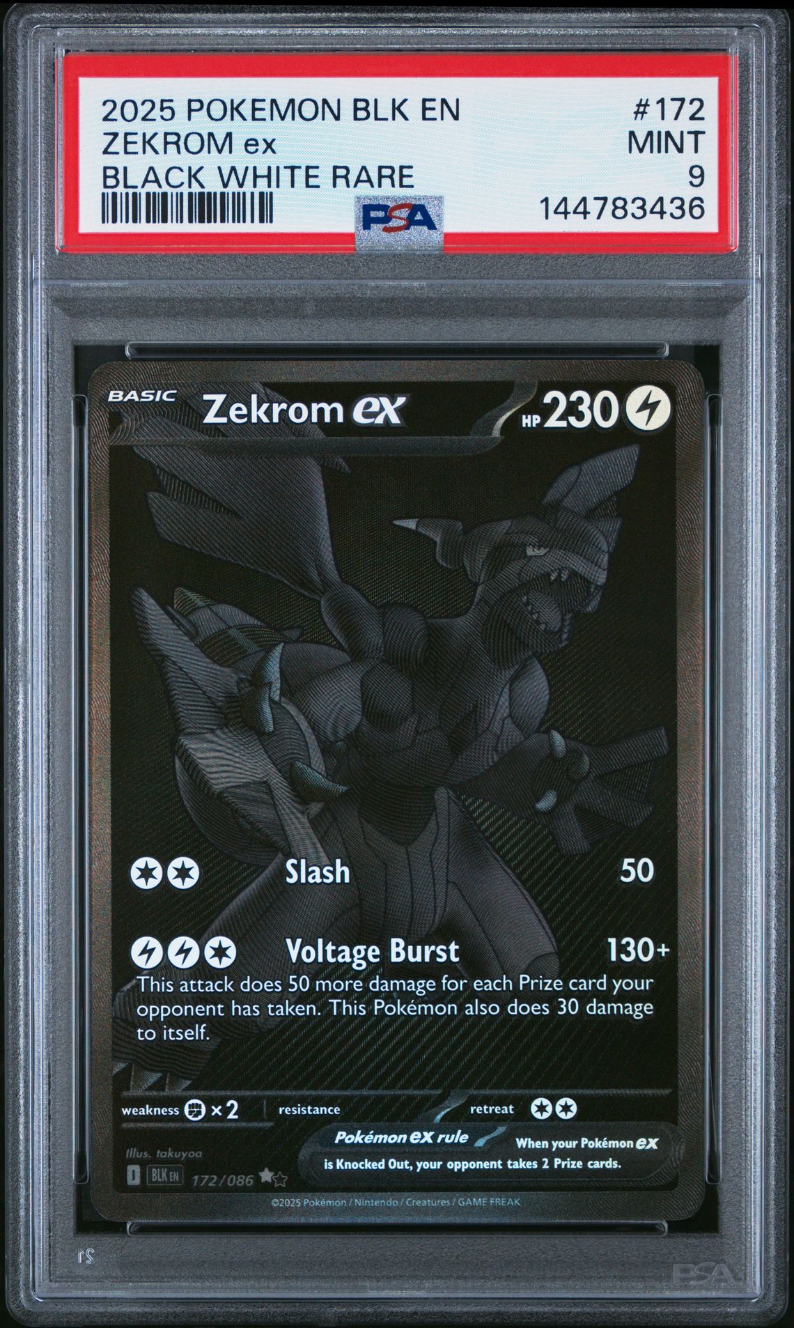 2025 Pokemon Blk En-Black Bolt Zekrom Ex #172 (Black White Rare) Mint 9 front