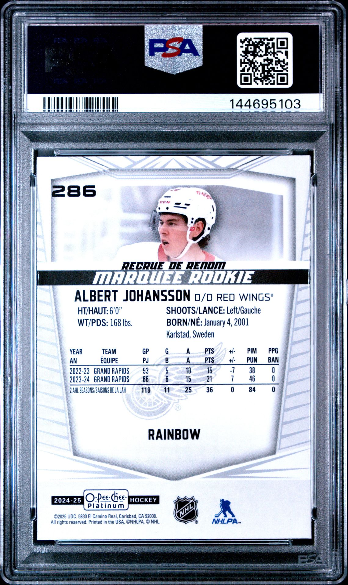 2024 Upper Deck O-Pee-Chee Platinum Albert Johansson #286 (Rainbow) Mint 9 back