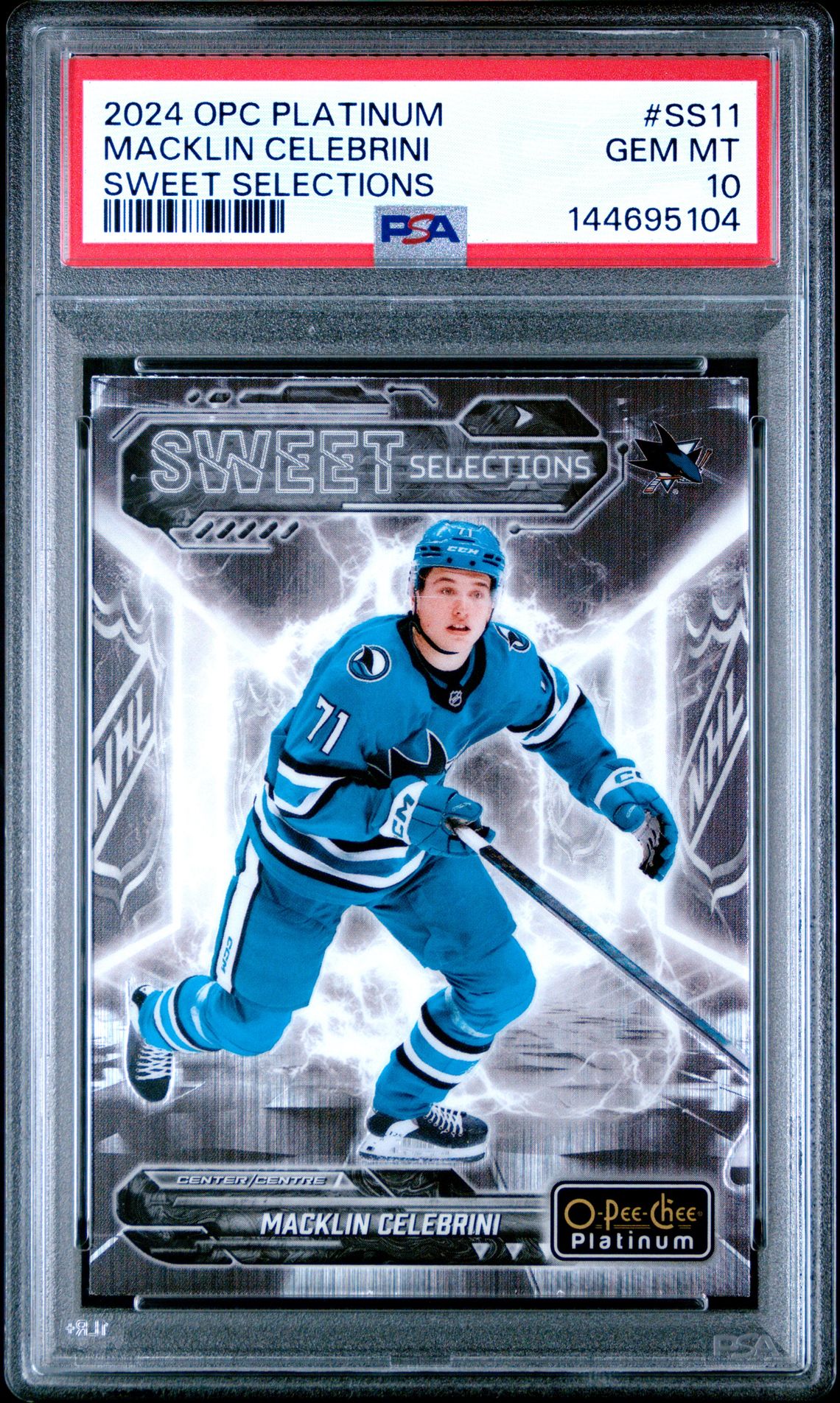 2024 Upper Deck O-Pee-Chee Platinum Sweet Selections Macklin Celebrini #Ss11 Gem Mt 10 front