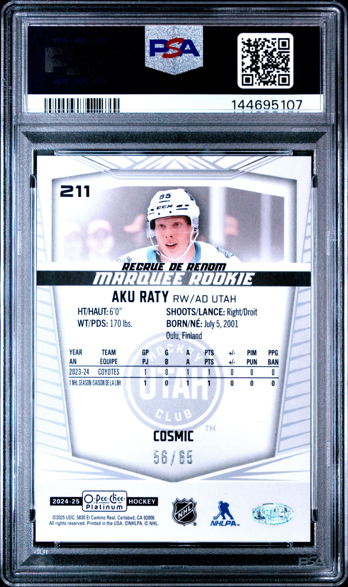 2024 Upper Deck O-Pee-Chee Platinum Aku Raty #211 (Cosmic) Gem Mt 10 back