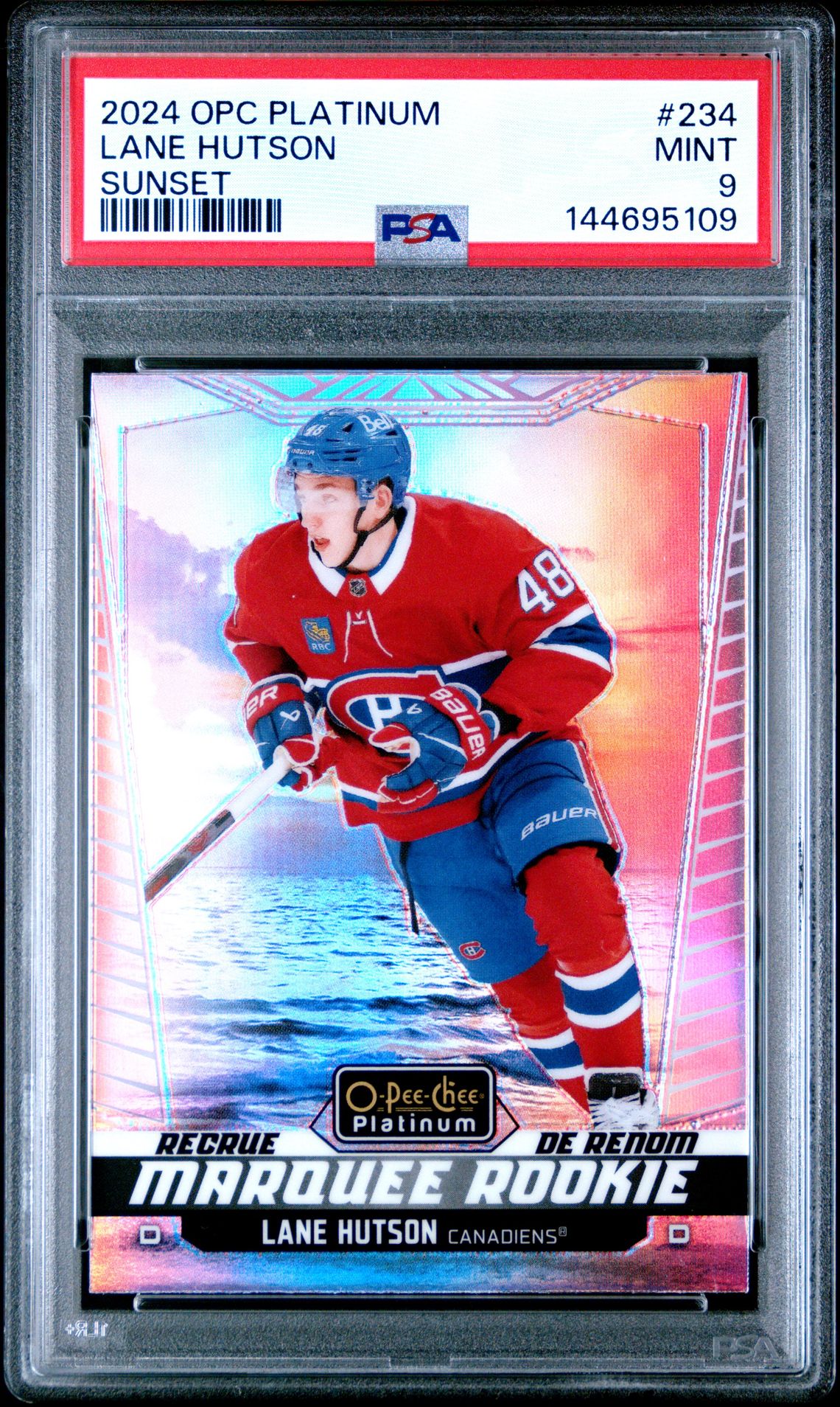 2024 Upper Deck O-Pee-Chee Platinum Lane Hutson #234 (Sunset) Mint 9 front