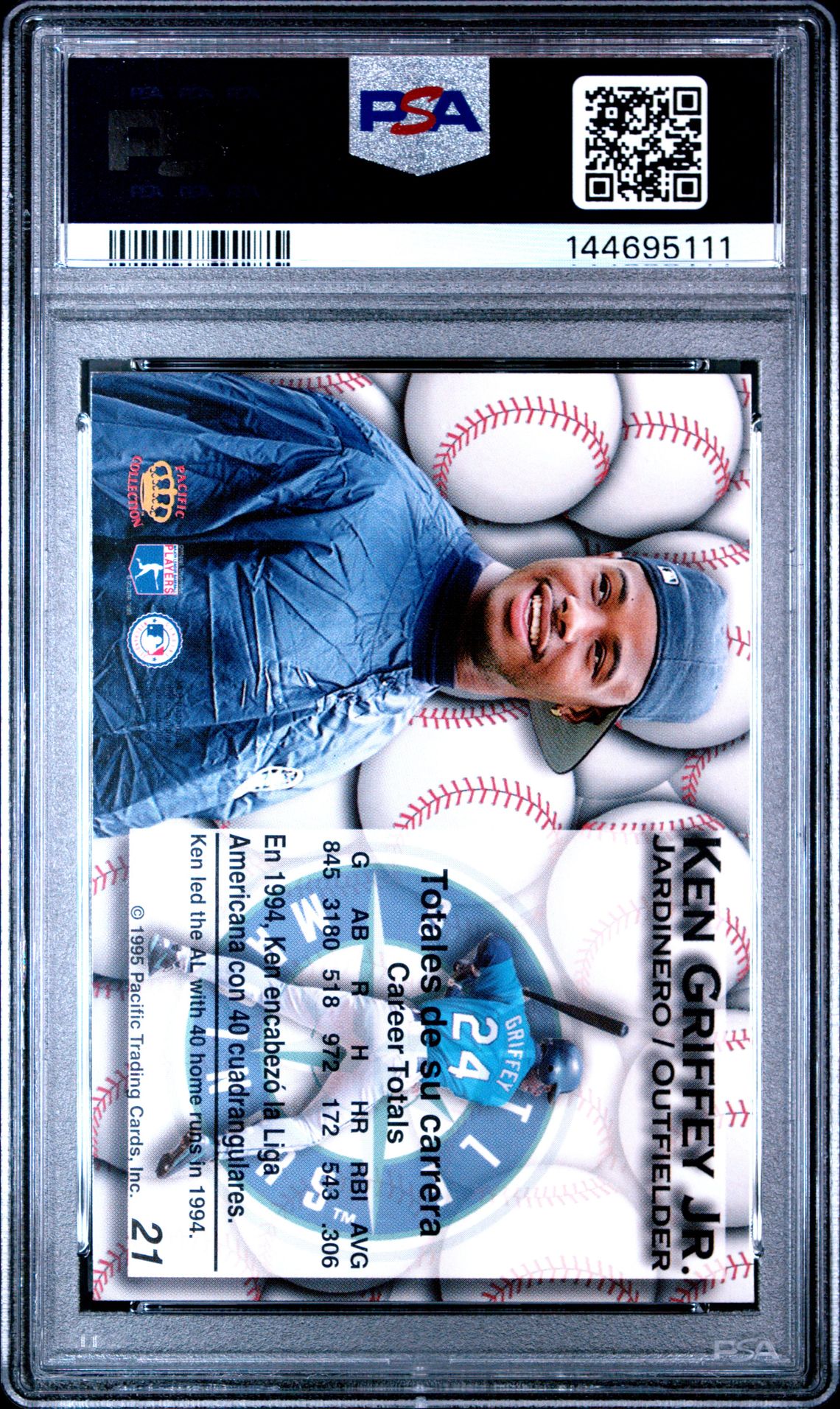 1995 Pacific Gold Prisms Ken Griffey Jr. #21 Nm-Mt 8 back