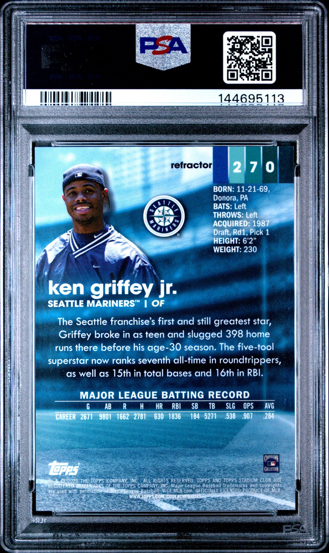 2020 Stadium Club Chrome Ken Griffey Jr. #270 (Refractor) Gem Mt 10 back