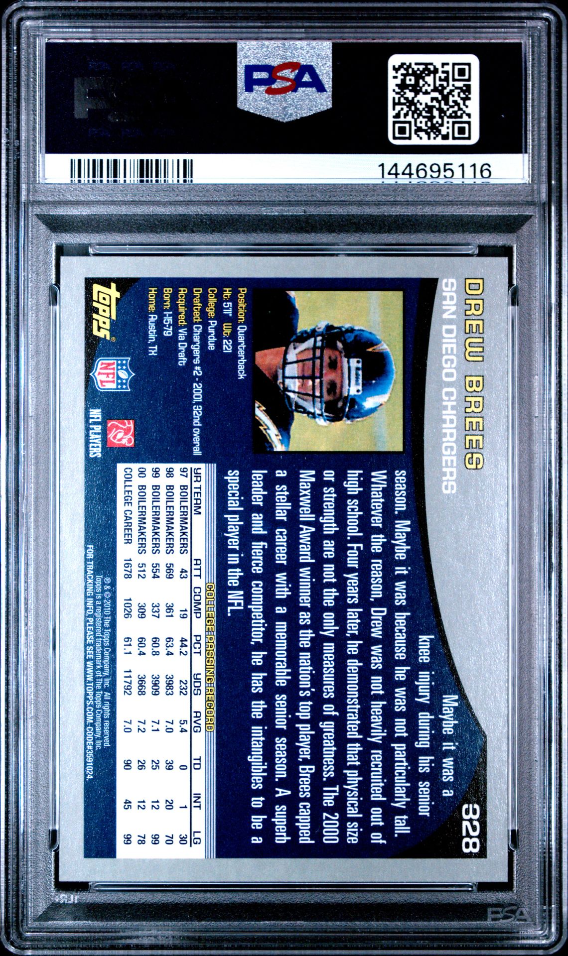 2010 Topps Anniversary Reprints Drew Brees #328 (Anniversary Reprints) Mint 9 back