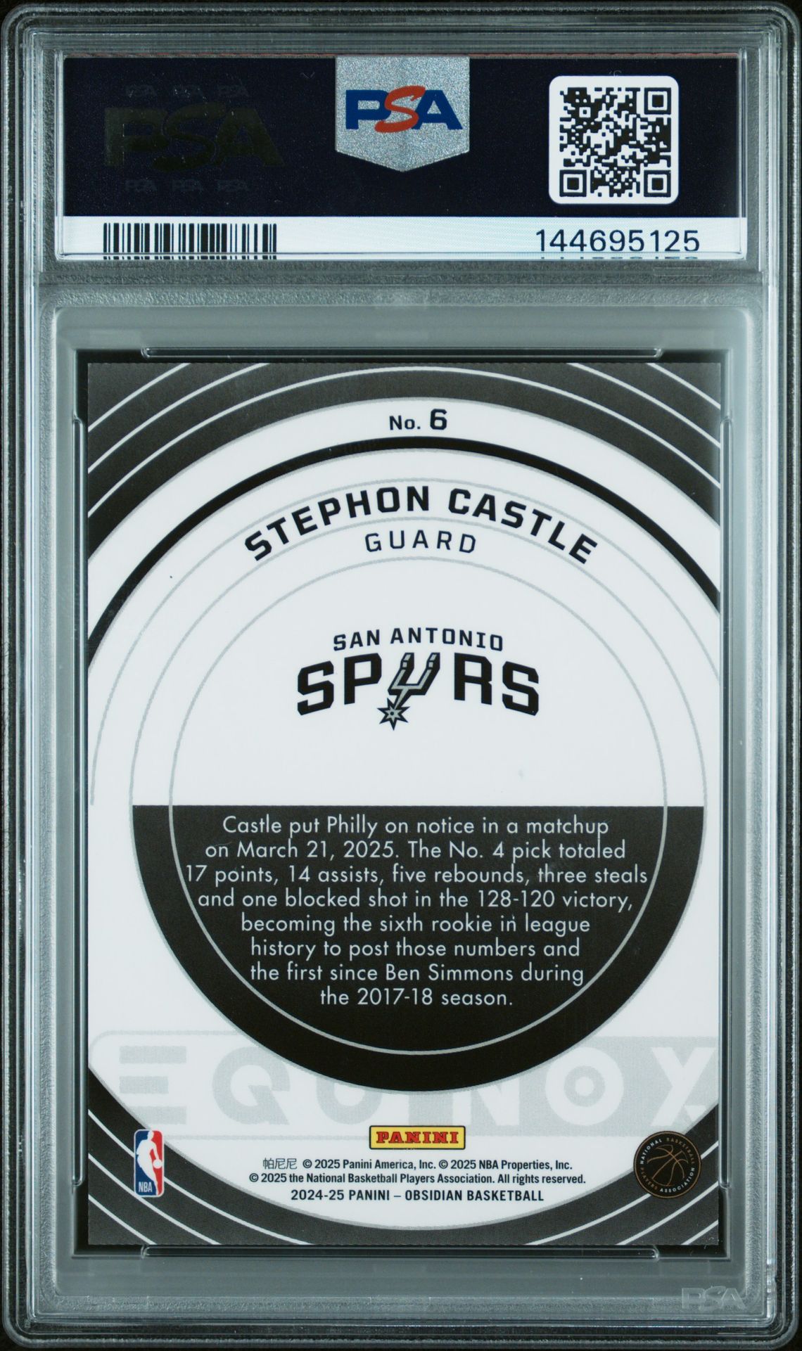 2024 Panini Obsidian Equinox Stephon Castle #6 (Equinox-Ee Red Flood) Mint 9 back