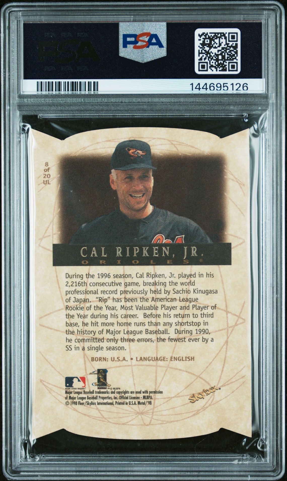 1998 Metal Universe Universal Language Cal Ripken Jr. #8 (Universal Language) Gem Mt 10 back