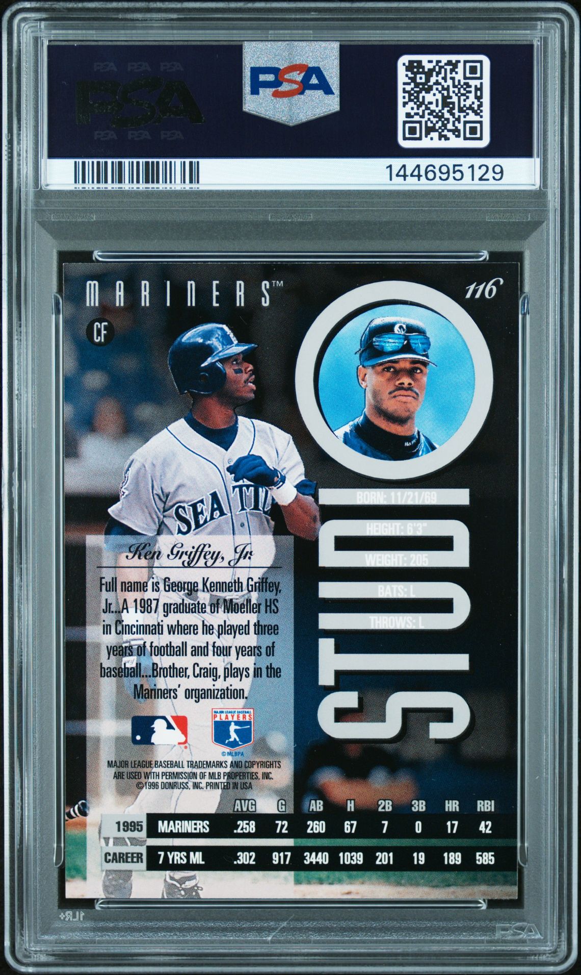 1996 Studio Ken Griffey Jr. #116 Mint 9 back