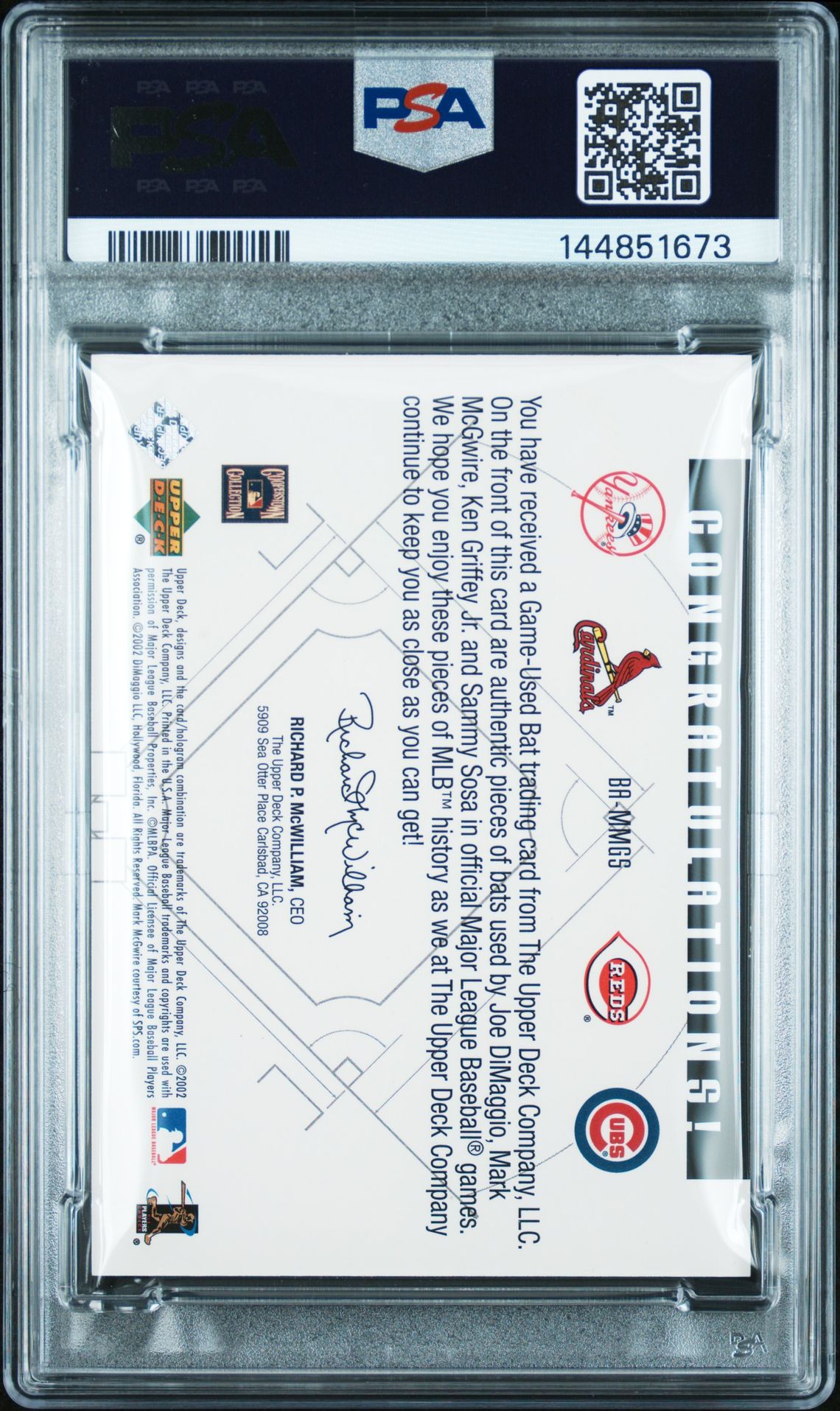 2002 Upper Deck Diamond Connection Bat Around Quads Dimgio/Mcgwr/Grfy/Ssa #Mmgs (Bat Around Quads) Mint 9 back