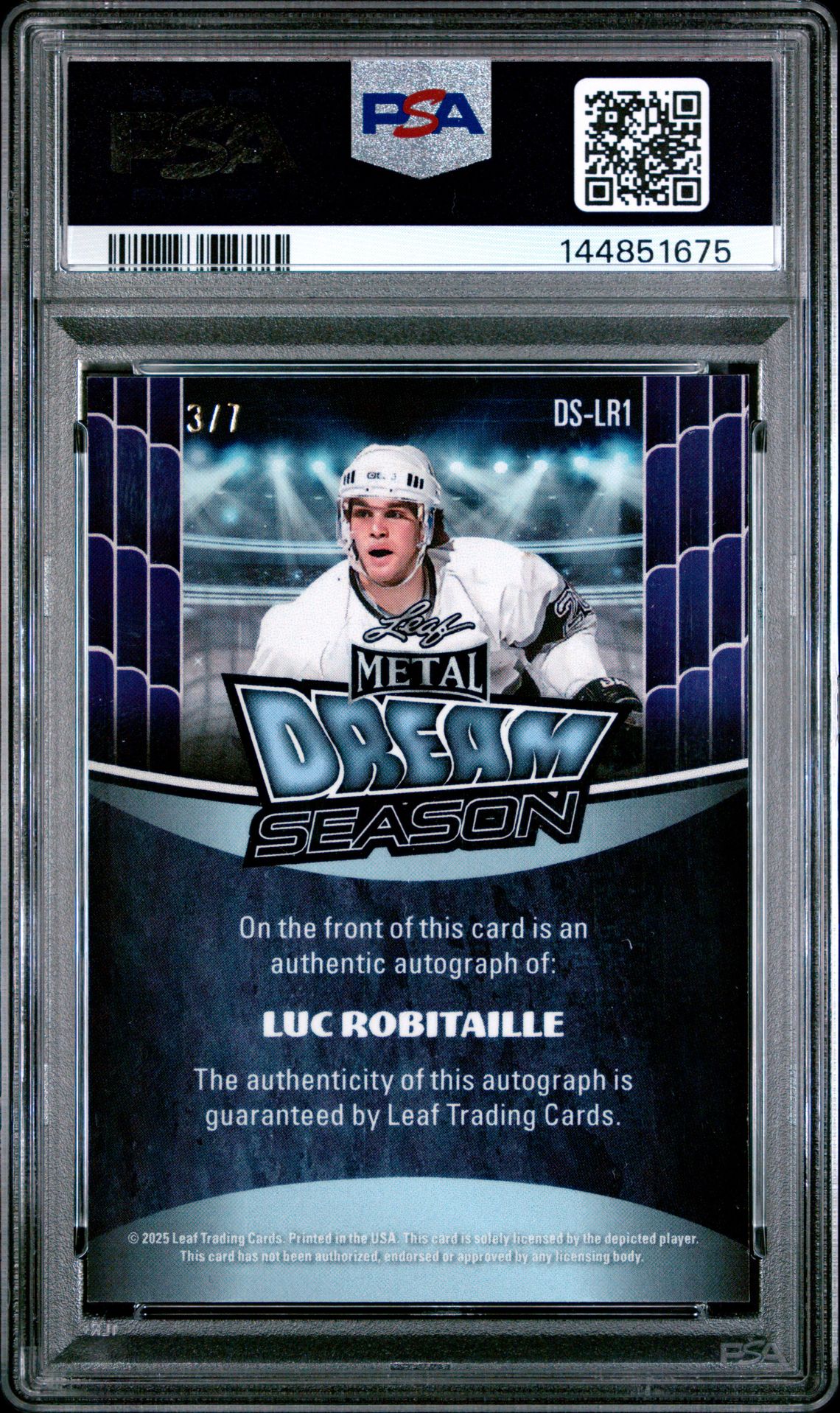 2025 Leaf Metal Legends Dream Season Autographs Luc Robitaille #Dslr1 (Drm Ssn Au-Purple Prs) Mint 9 back