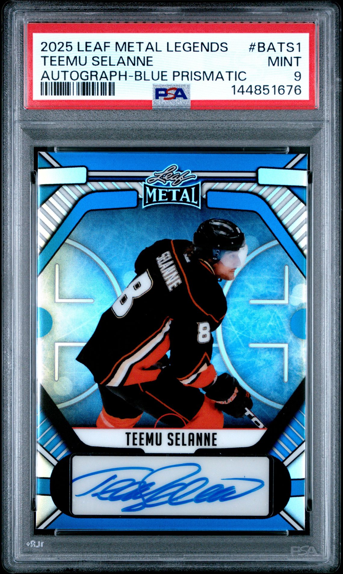 2025 Leaf Metal Legends Autographs Teemu Selanne #Bats1 (Autograph-Blue Prismatic) Mint 9 front