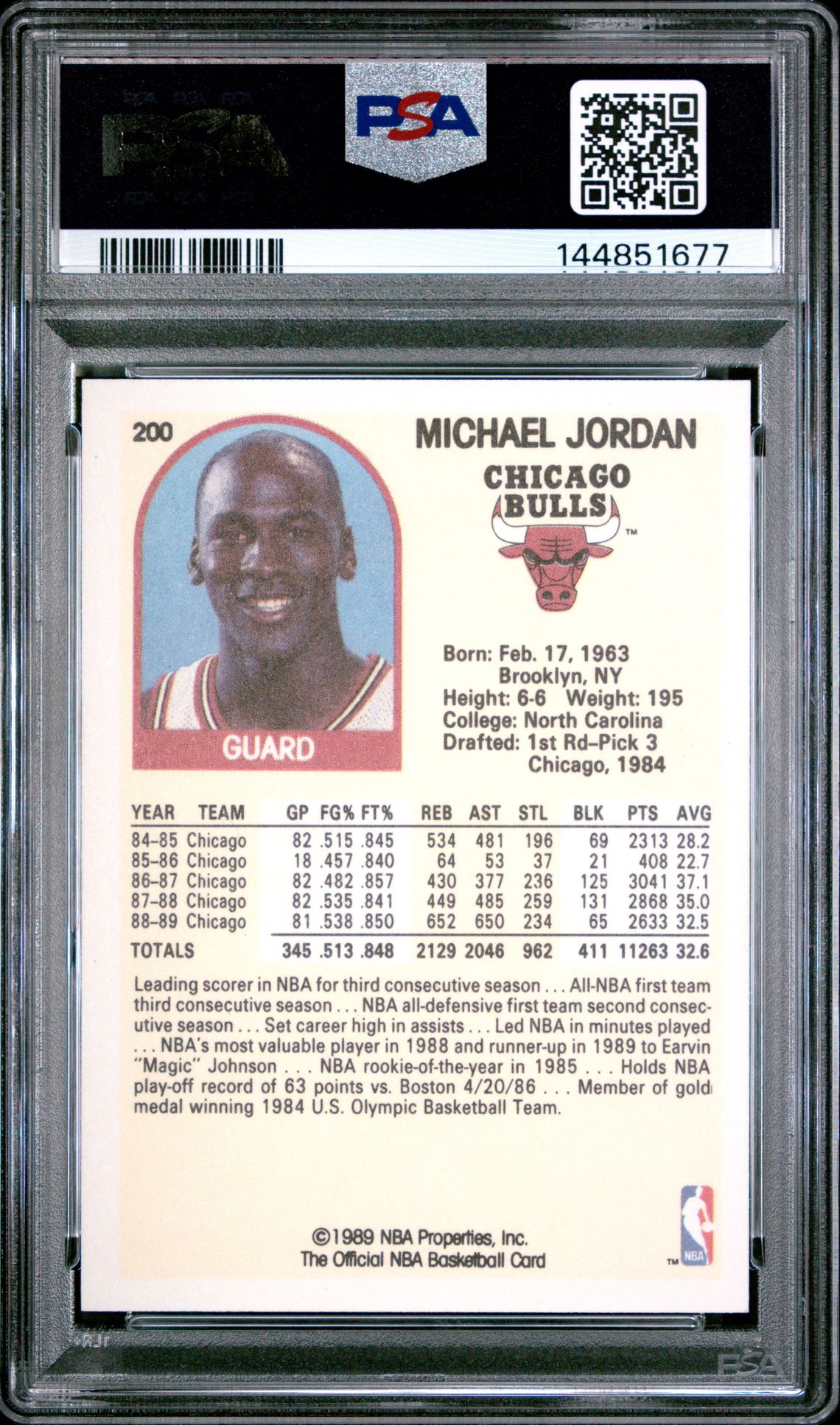 1989 Hoops Michael Jordan #200 Mint 9 back