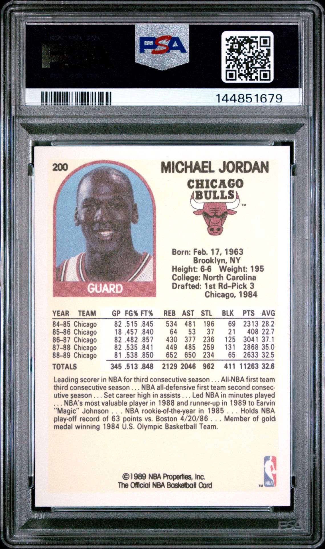 1989 Hoops Michael Jordan #200 Nm-Mt 8 back