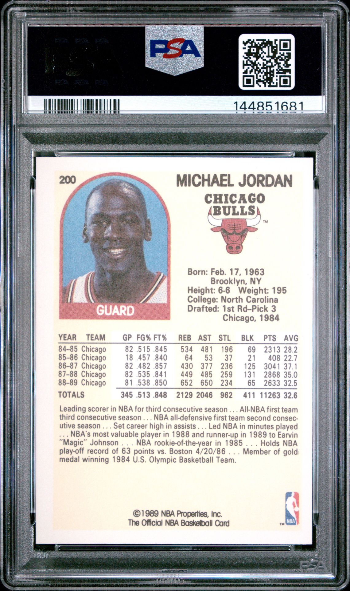 1989 Hoops Michael Jordan #200 Mint 9 back