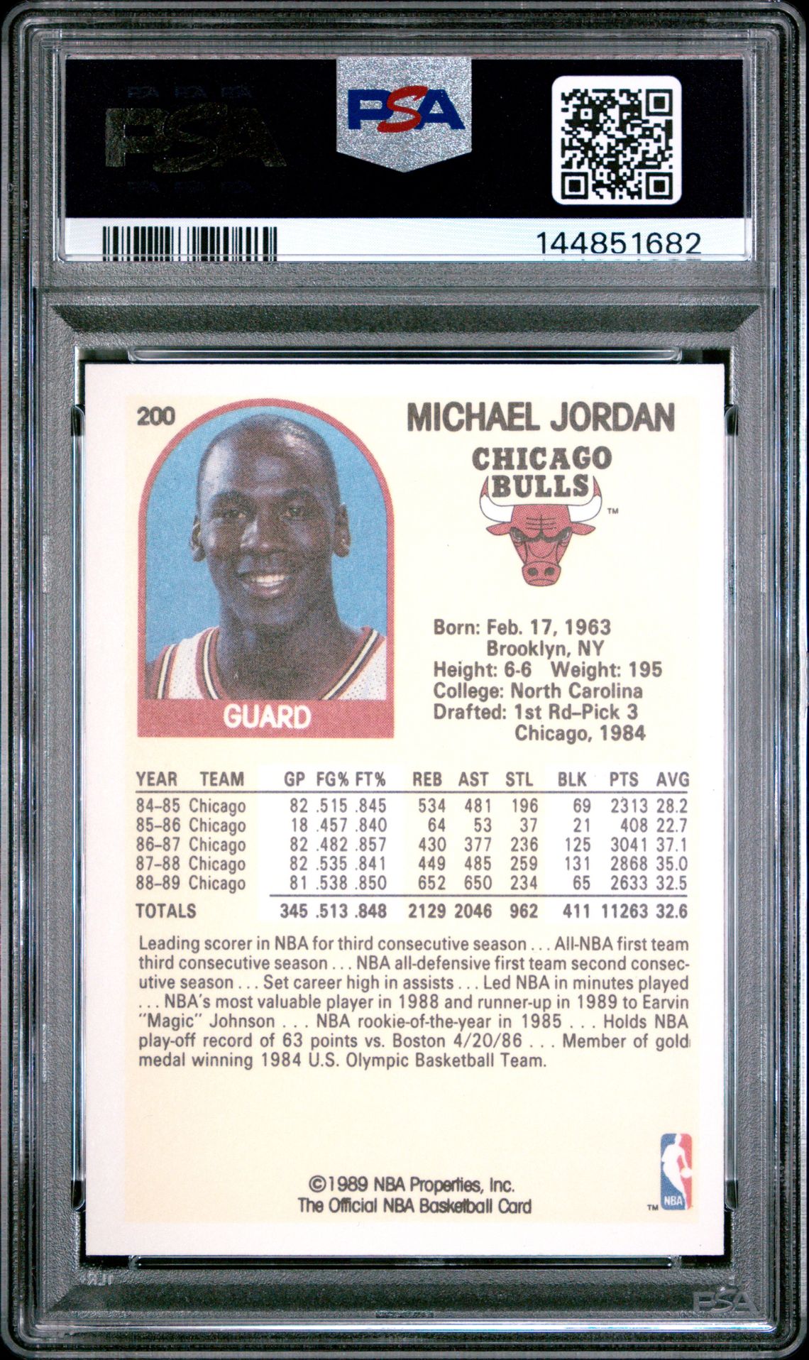 1989 Hoops Michael Jordan #200 Gem Mt 10 back