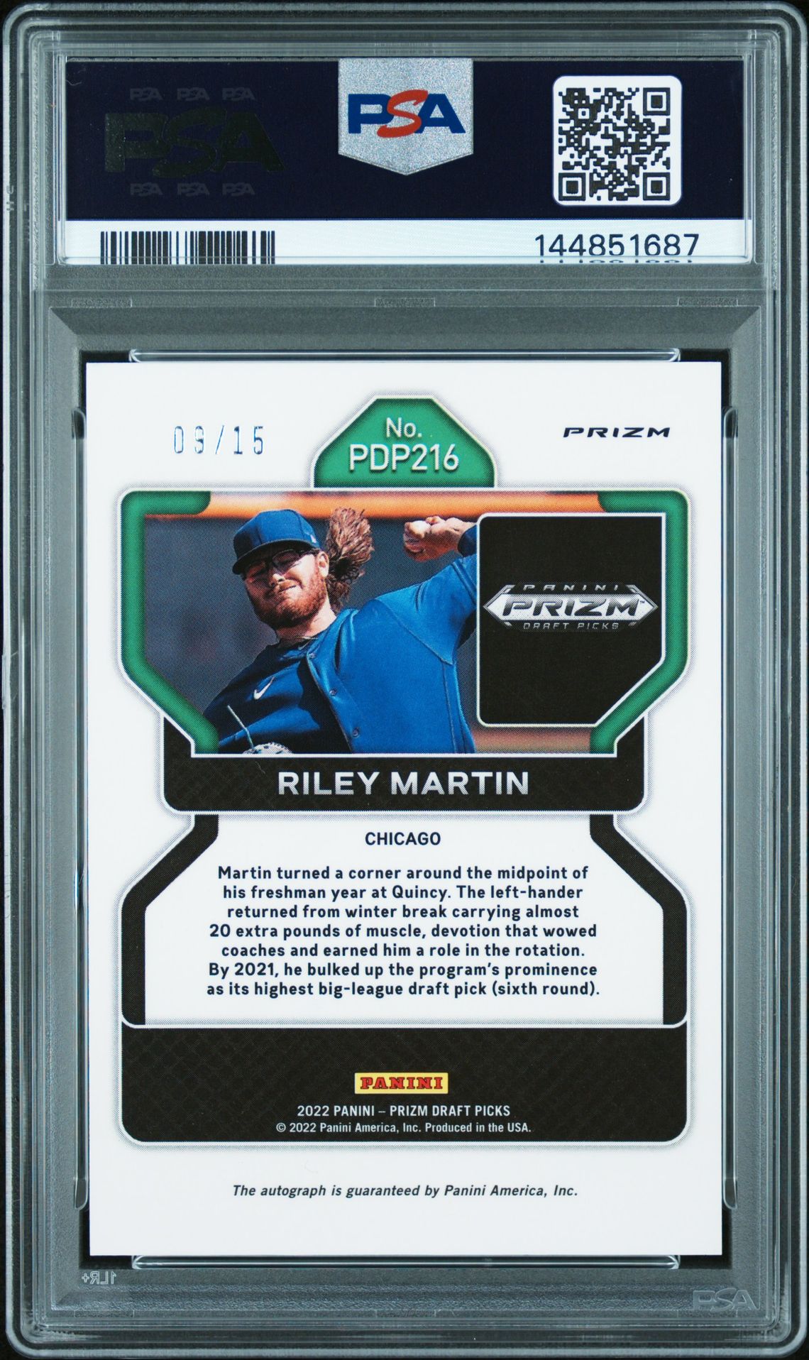 2022 Panini Prizm Draft Picks Riley Martin #Pdp216 (Auto-Snake Skin Prizm) Mint 9 back