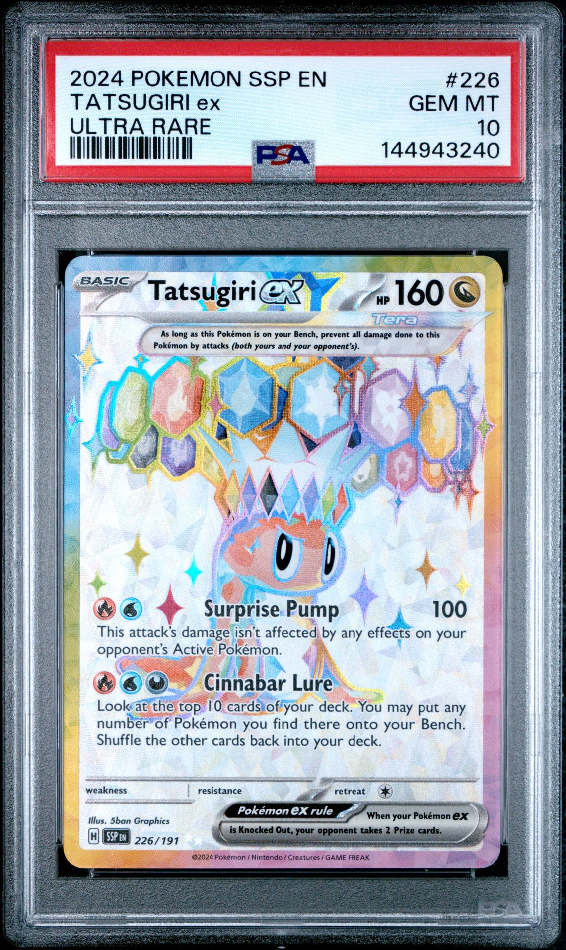 2024 Pokemon Ssp En-Surging Sparks Tatsugiri Ex #226 (Ultra Rare) Gem Mt 10 front view - PSA graded GEM MT 10