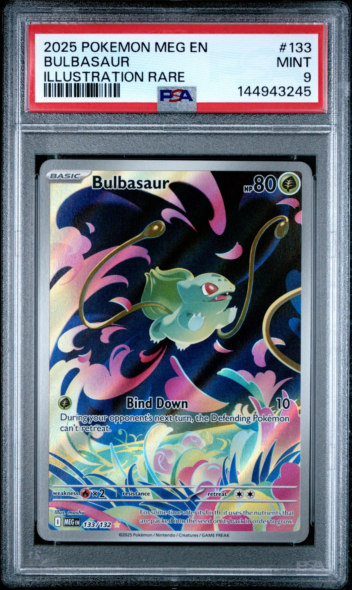 2025 Pokemon Meg En-Mega Evolution Bulbasaur #133 (Illustration Rare) Mint 9 front